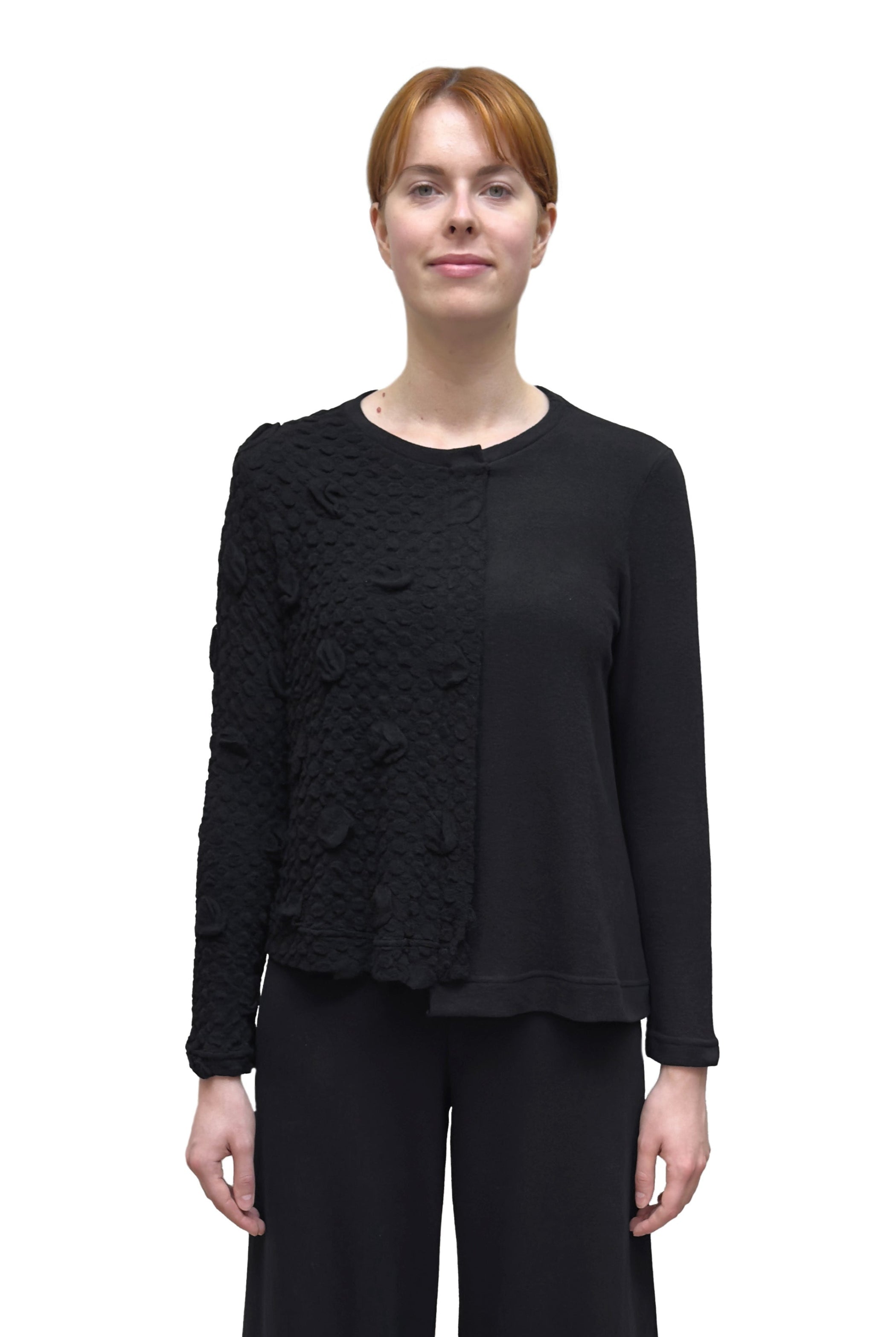 MAMA B Asymmetric Textured Pullover in Black