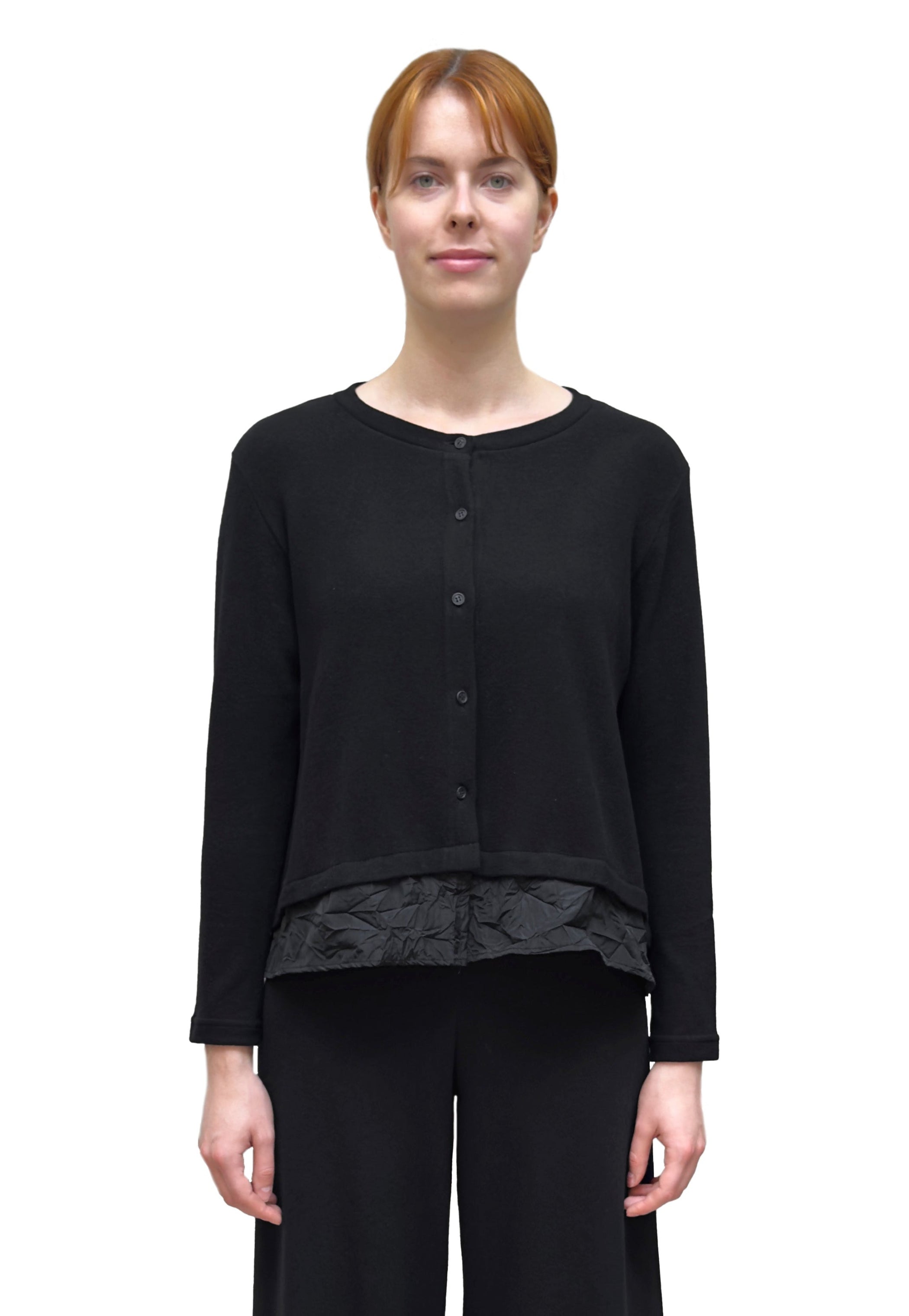 Mama B Cozy Knit and Taffeta A-Line Cardigan in Black
