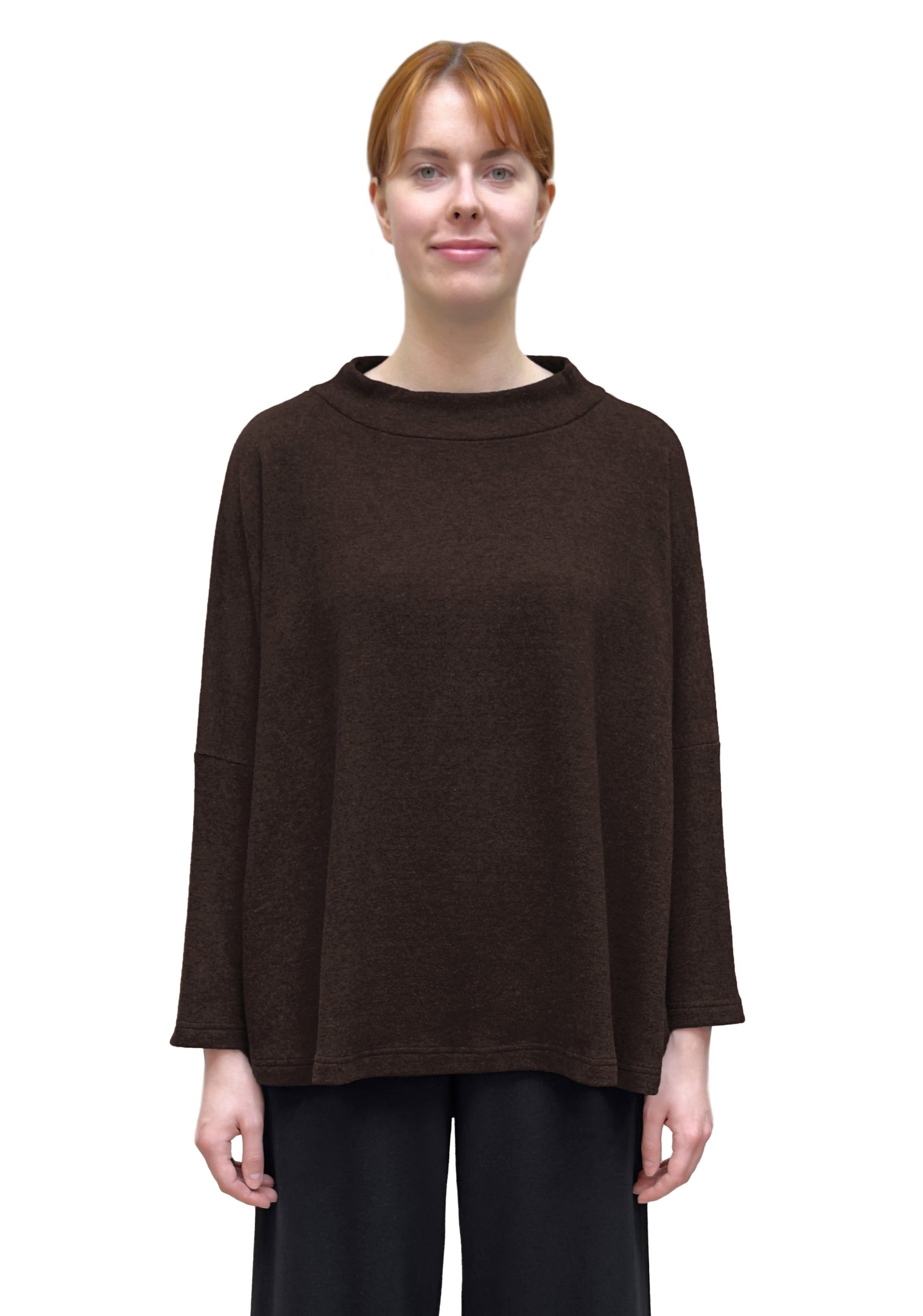 MAMA B Cozy Knit Mock Neck Onesize Pullover in Speckled Umber