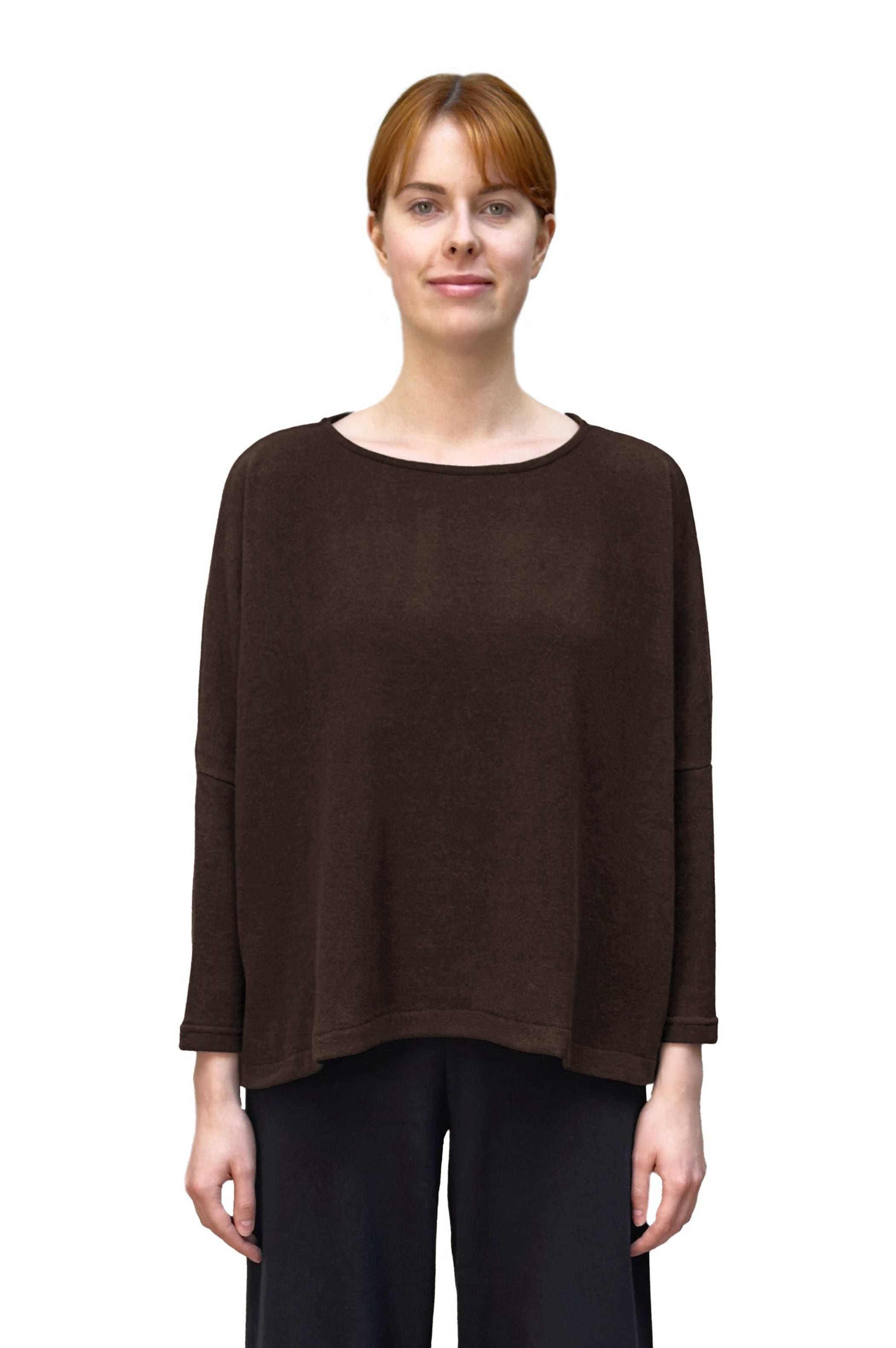 MAMA B Cozy Knit Boxy Round Neck Top in Fog