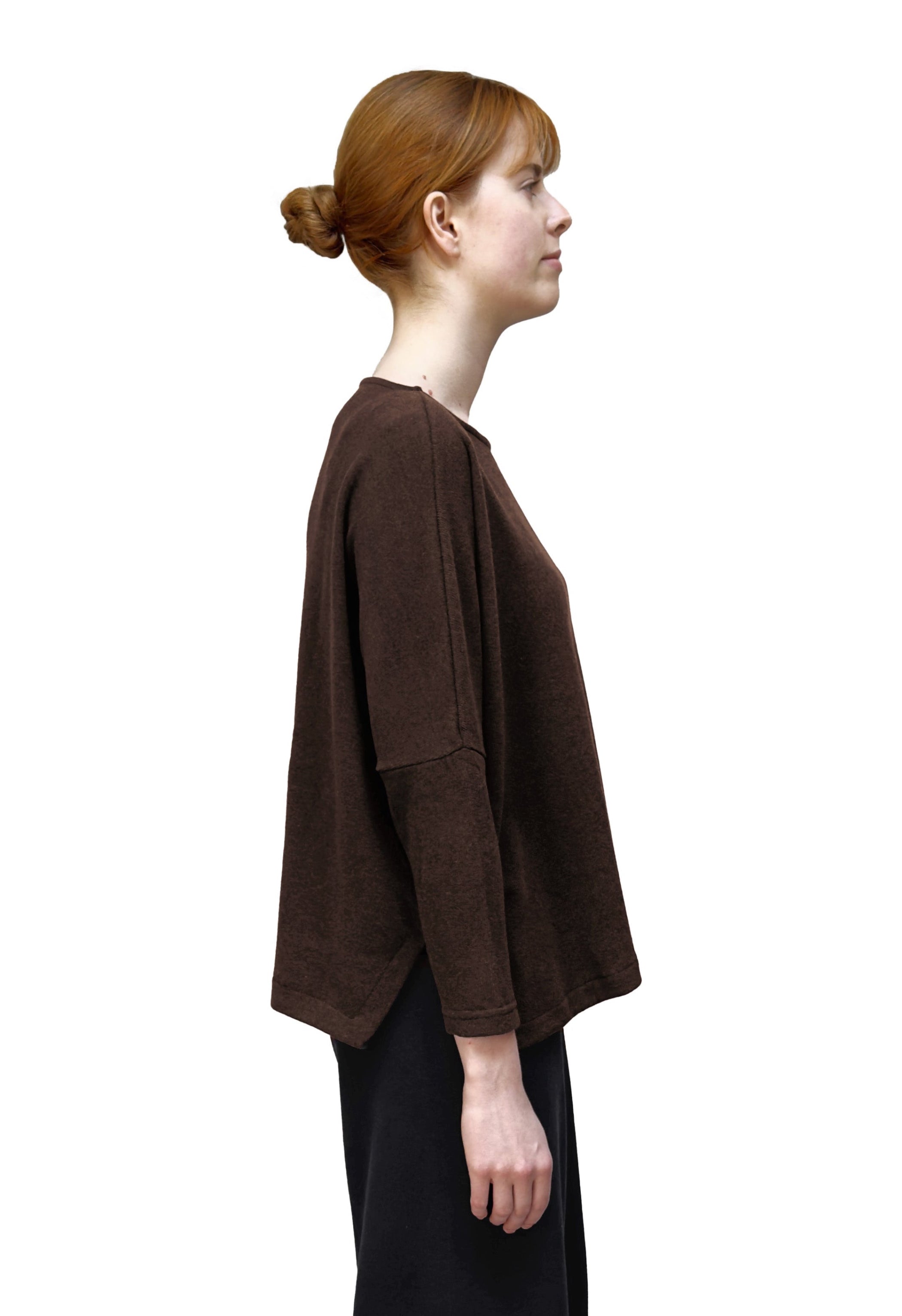 MAMA B Cozy Knit Boxy Round Neck Top in Umber