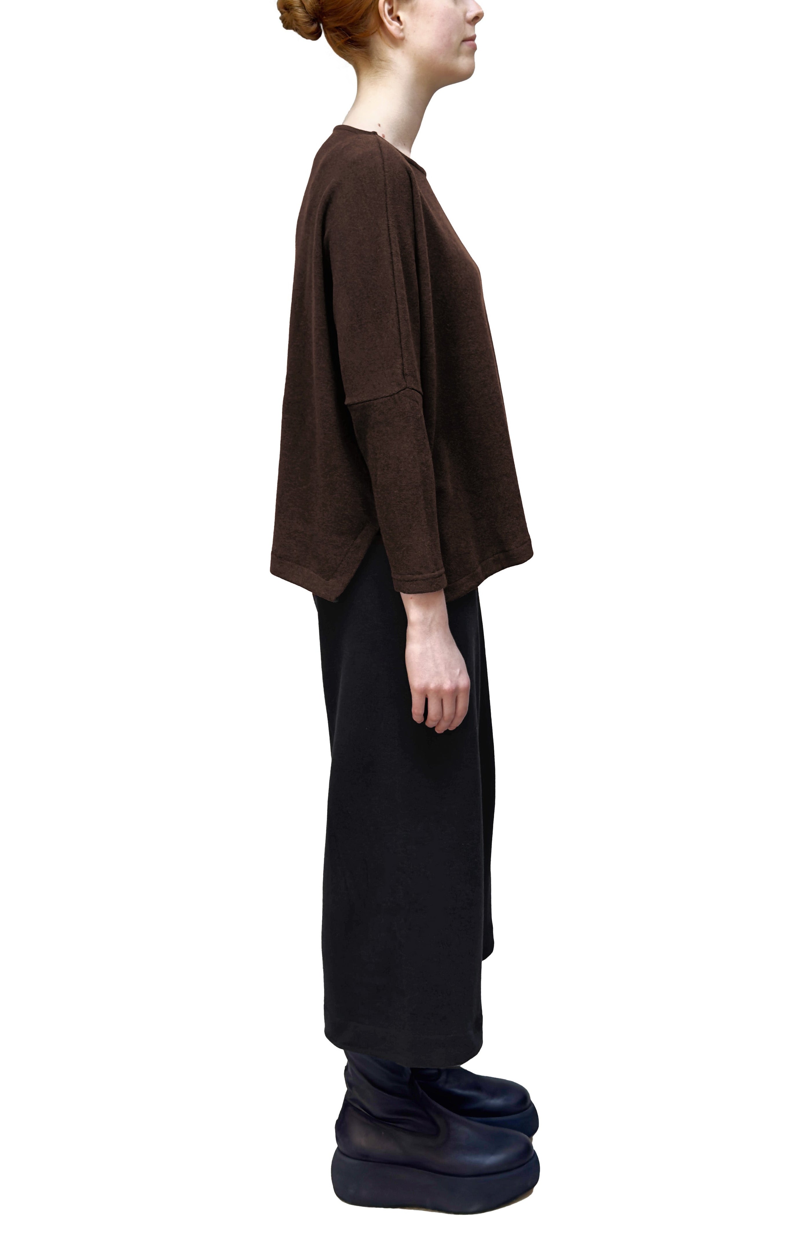 MAMA B Cozy Knit Boxy Round Neck Top in Black