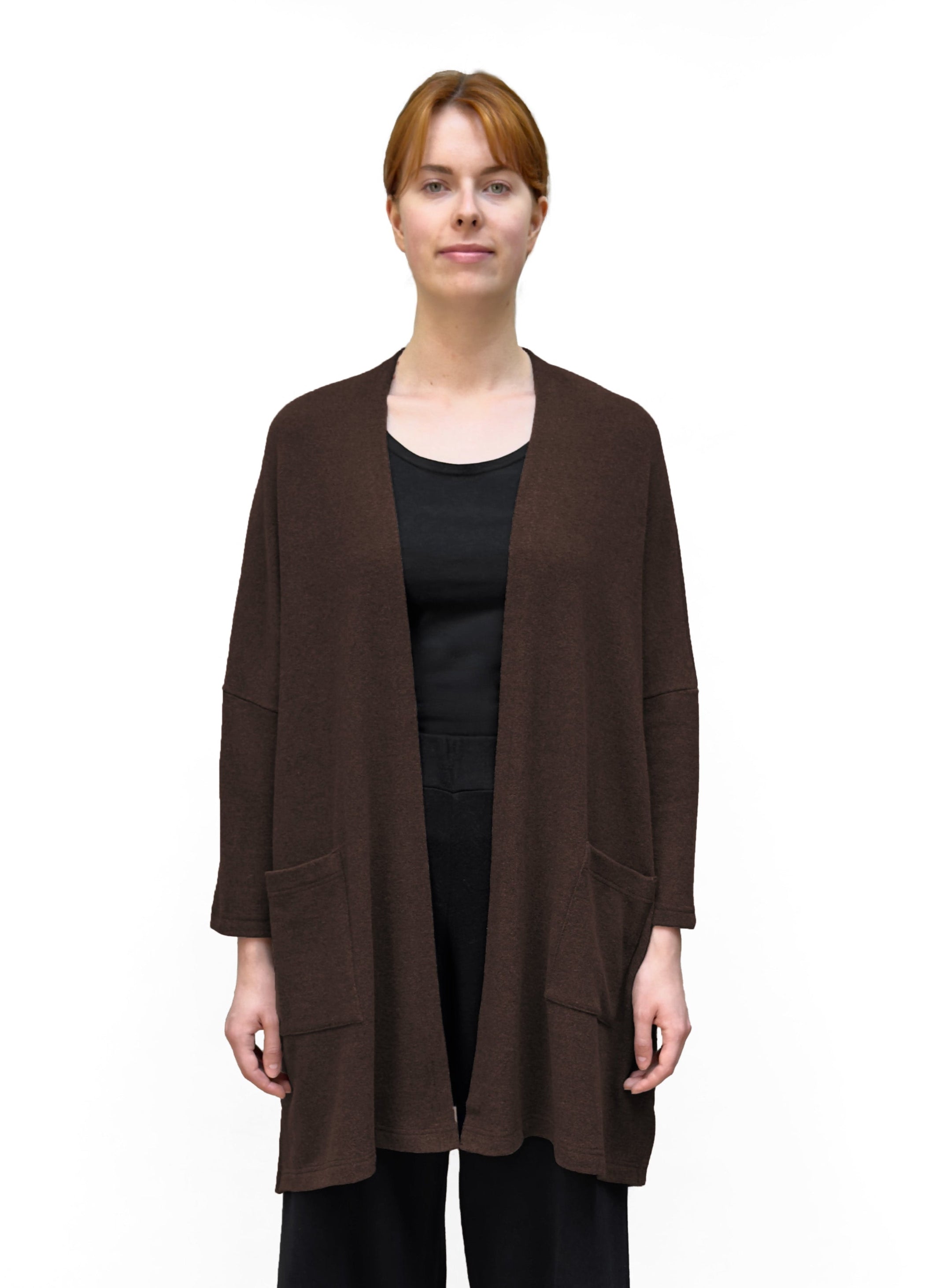 MAMA B Cozy Knit Onesize Open Cardigan in Speckled Umber