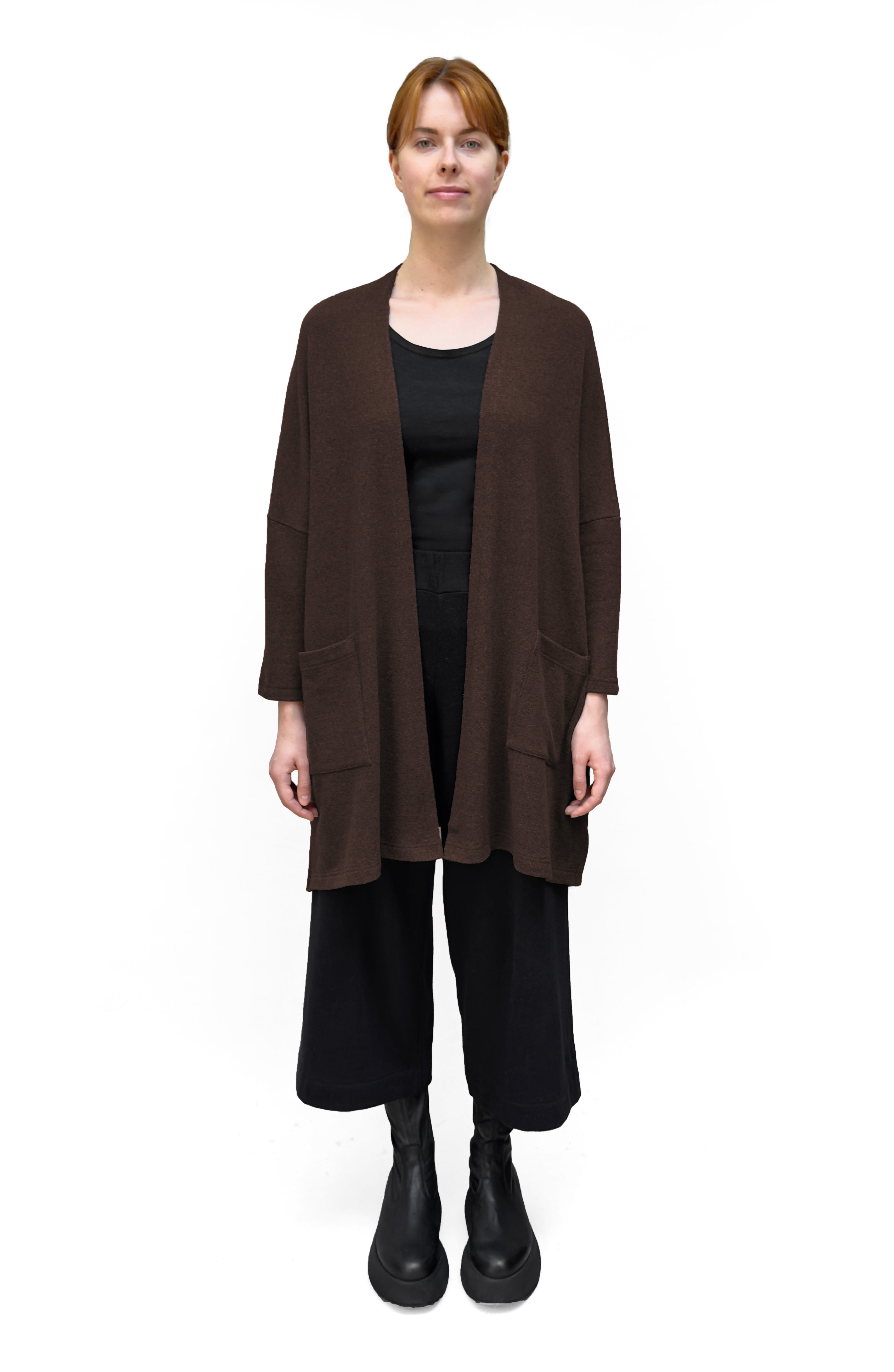 MAMA B Cozy Knit Onesize Open Cardigan in Speckled Umber