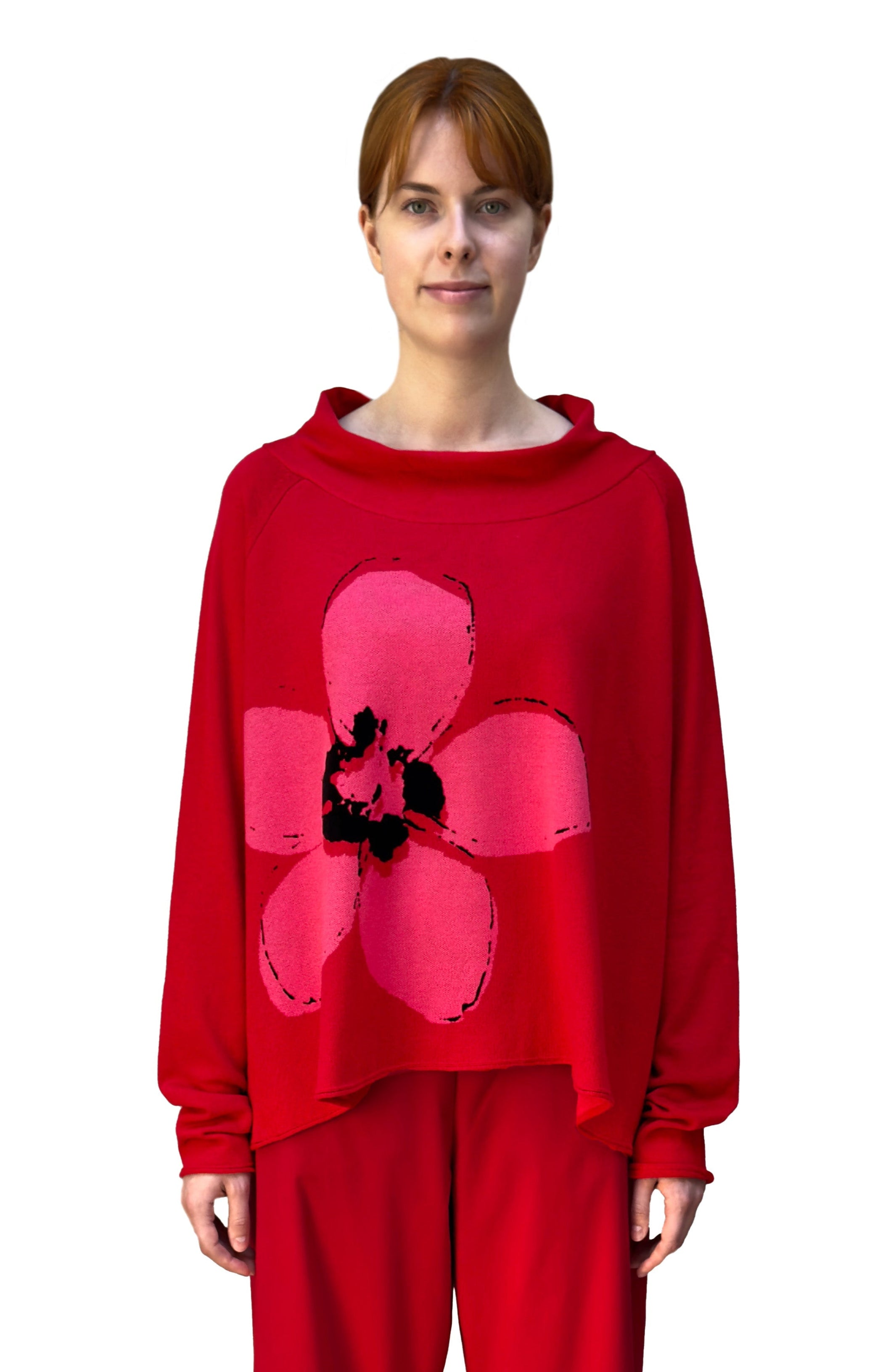 RUNDHOLZ BLACK LABEL Soft Cowl Neck Pullover in Rose Jacquard