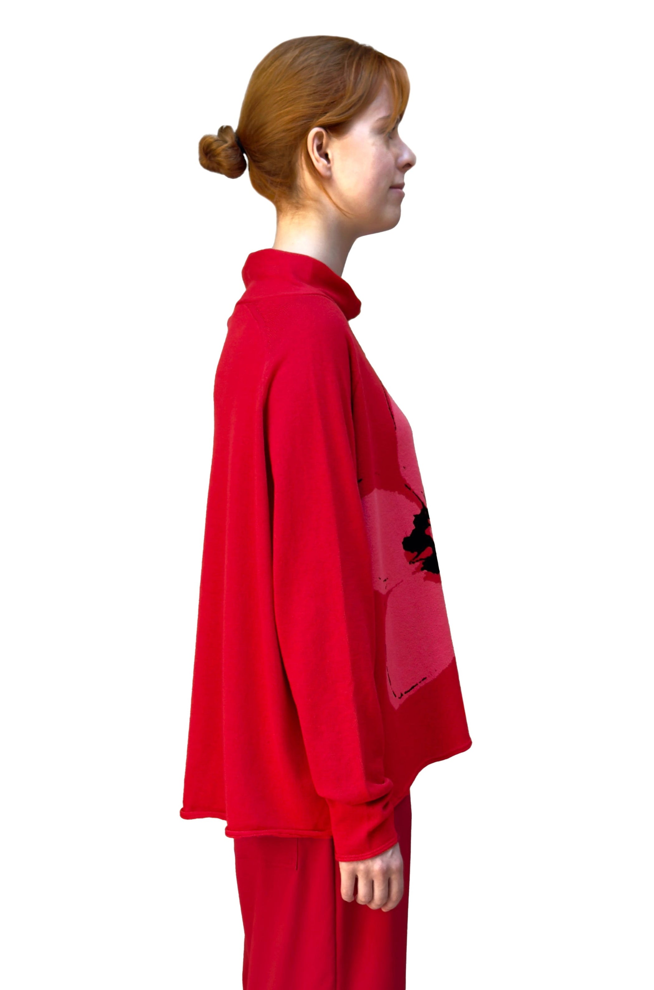 RUNDHOLZ BLACK LABEL Soft Cowl Neck Pullover in Rose Jacquard