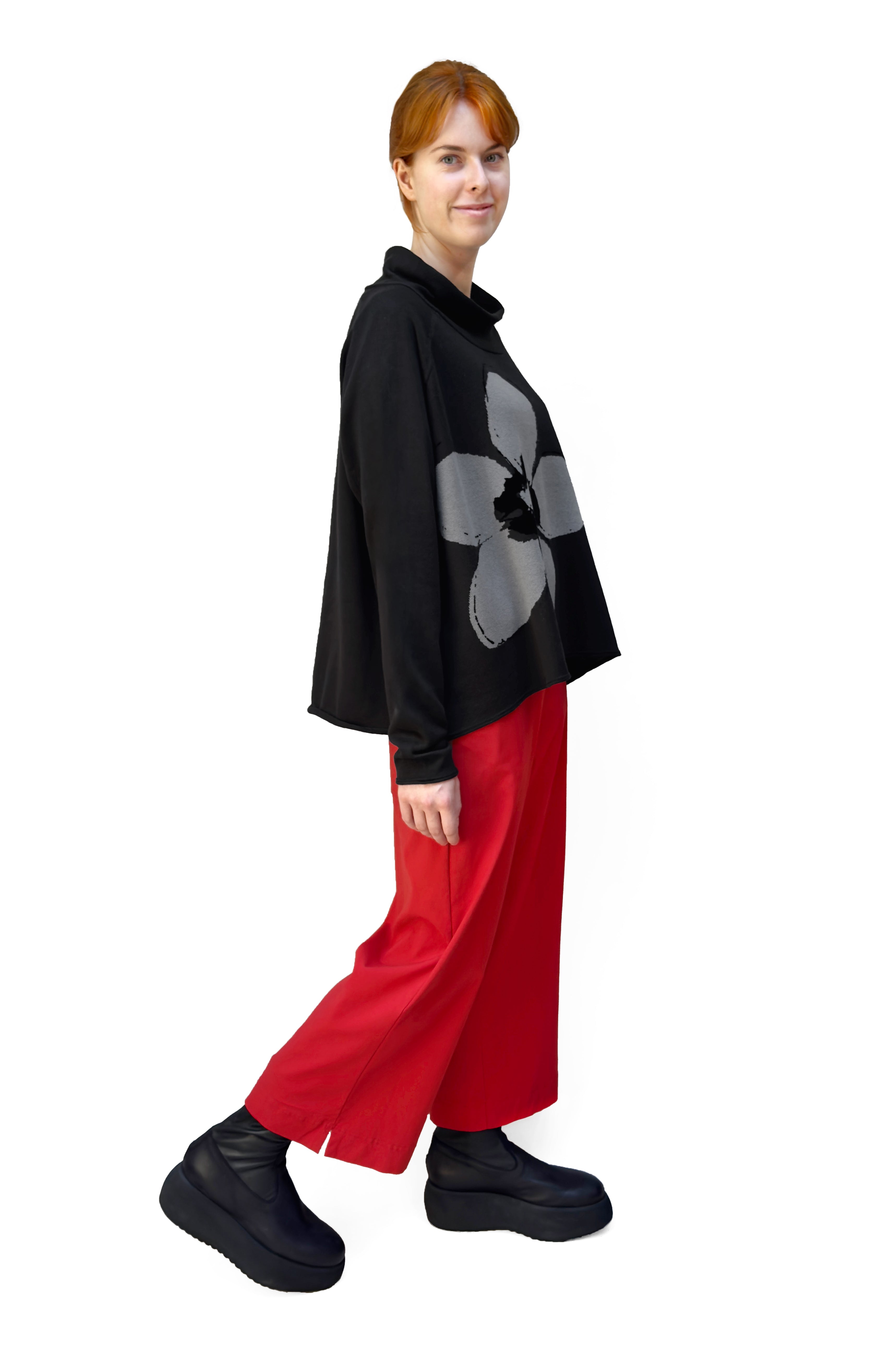 RUNDHOLZ BLACK LABEL Soft Cowl Pullover in Black Jacquard