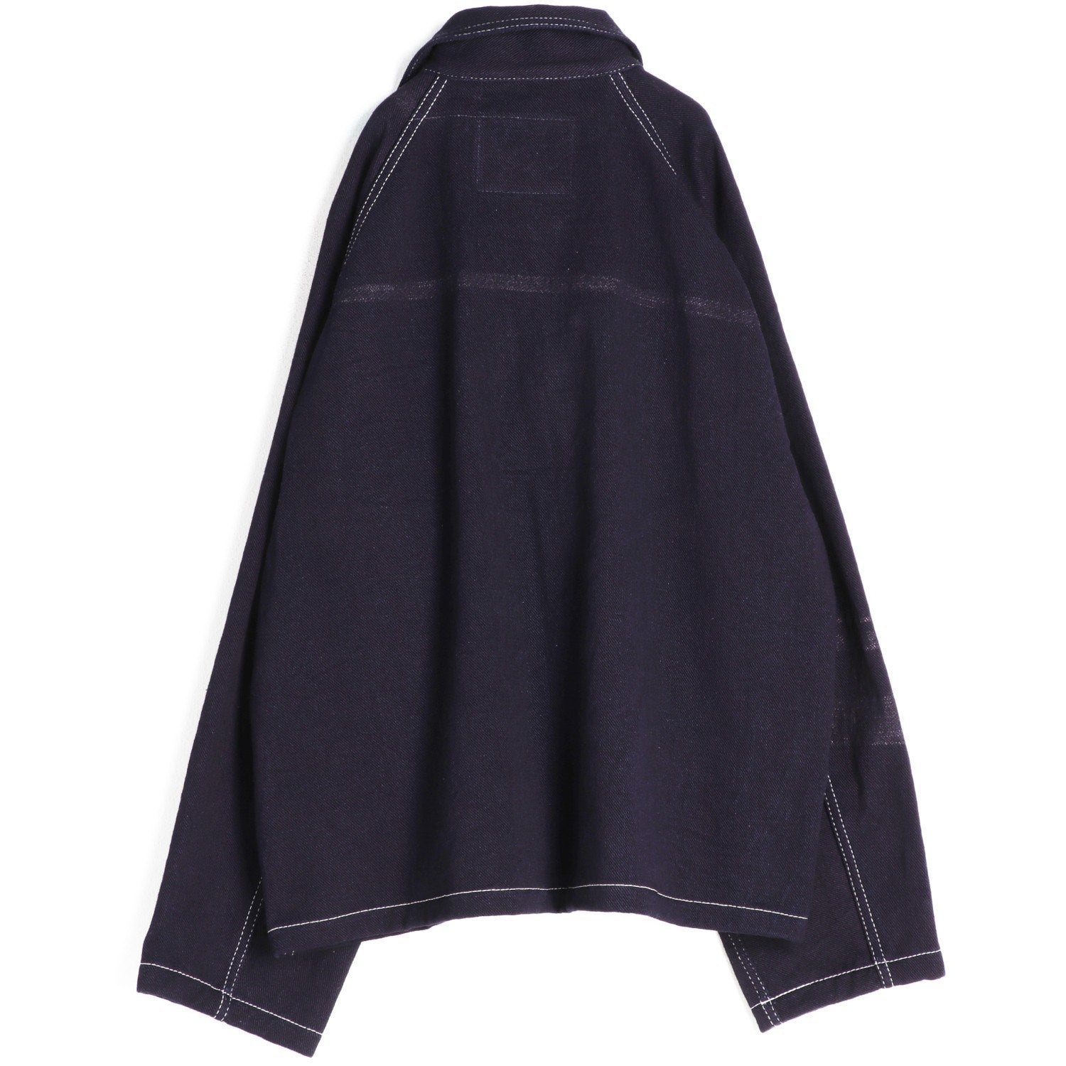 TAMAKI NIIME Raglan Sleeve Denim Jacket - Subtle Stripes and White Stitching