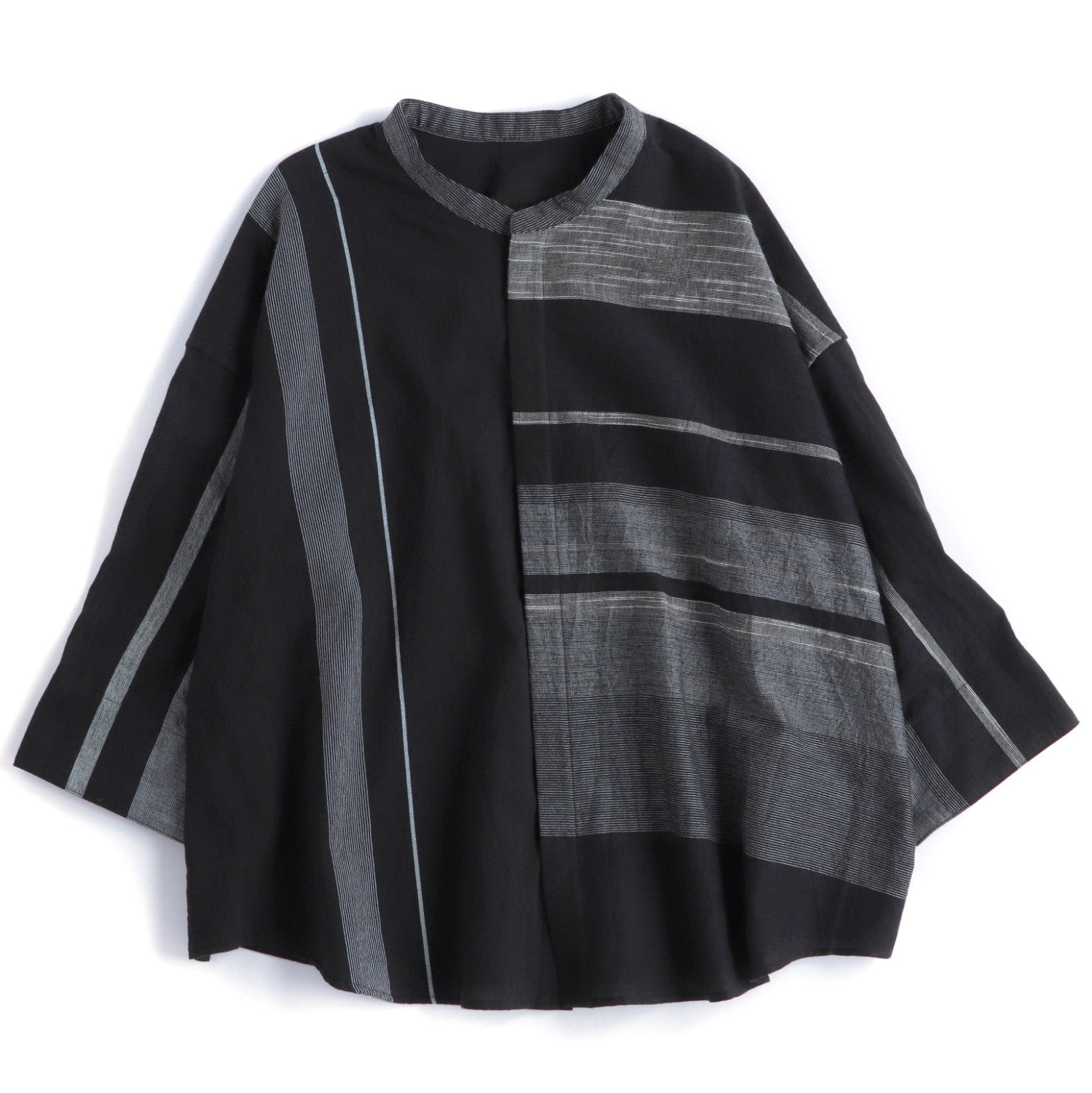 TAMAKI NIIME Mandarin Collared Shirt - Subtle Streaks