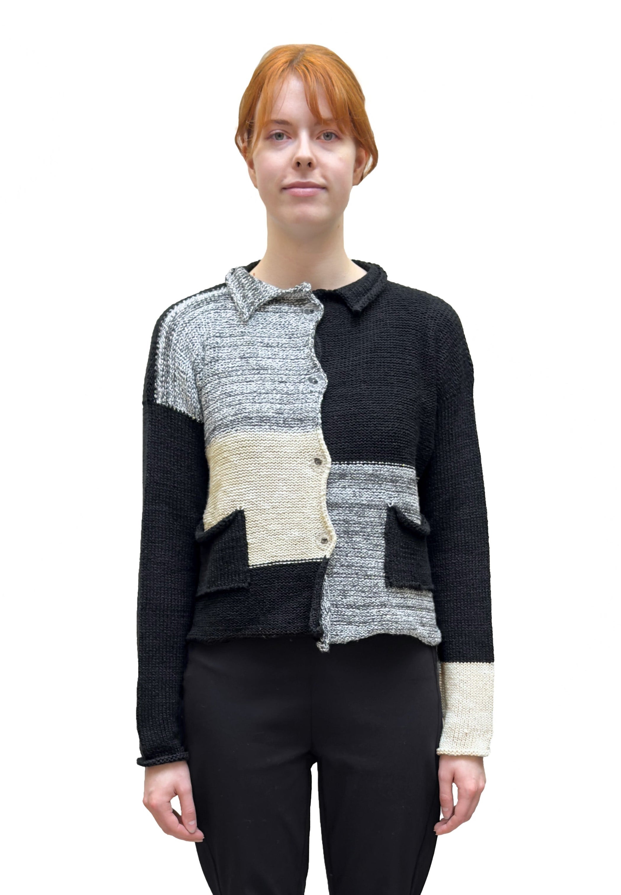 PAPER TEMPLES Pocket Cardigan in Neutral Multi-tones