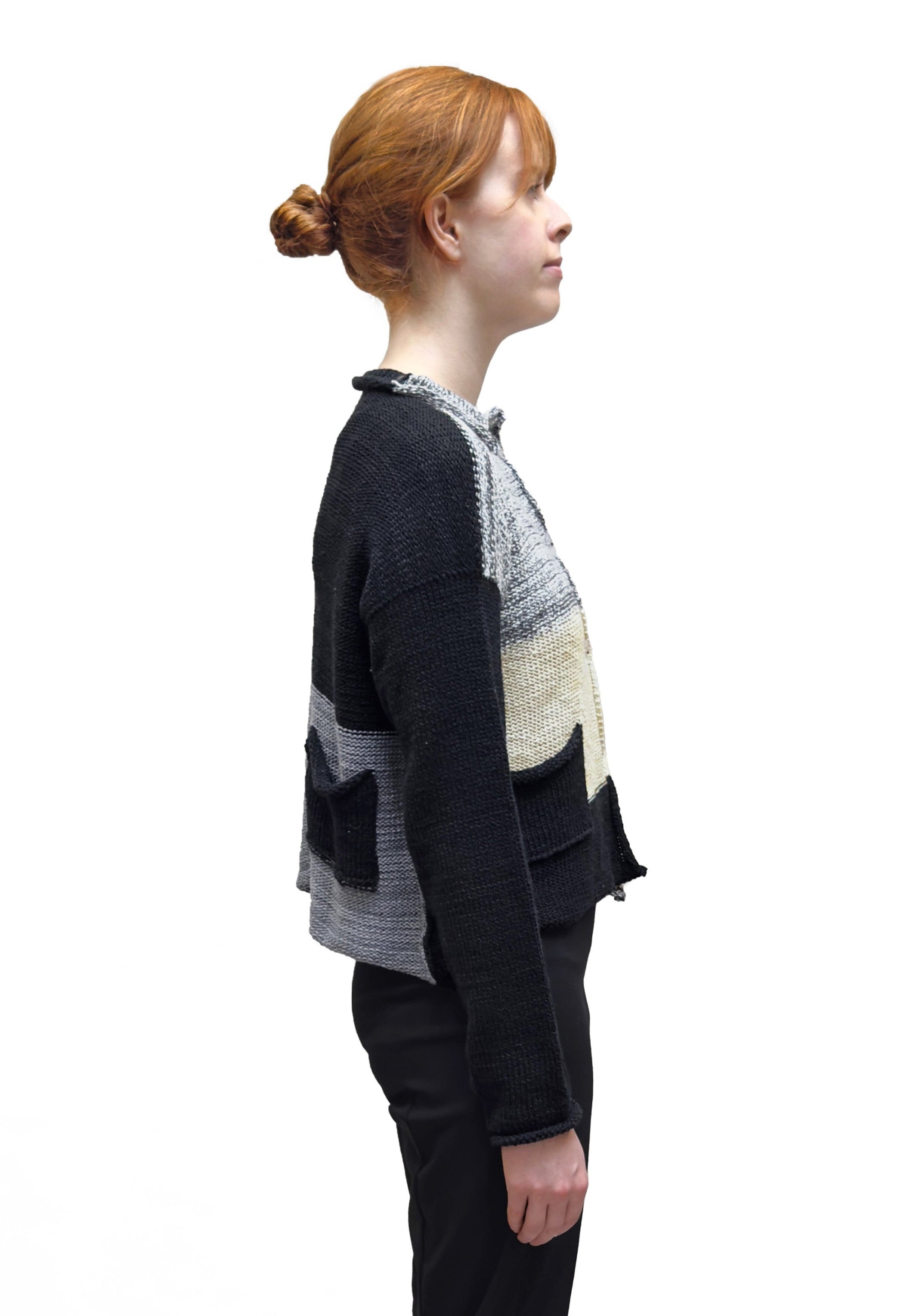PAPER TEMPLES Pocket Cardigan in Neutral Multi-tones