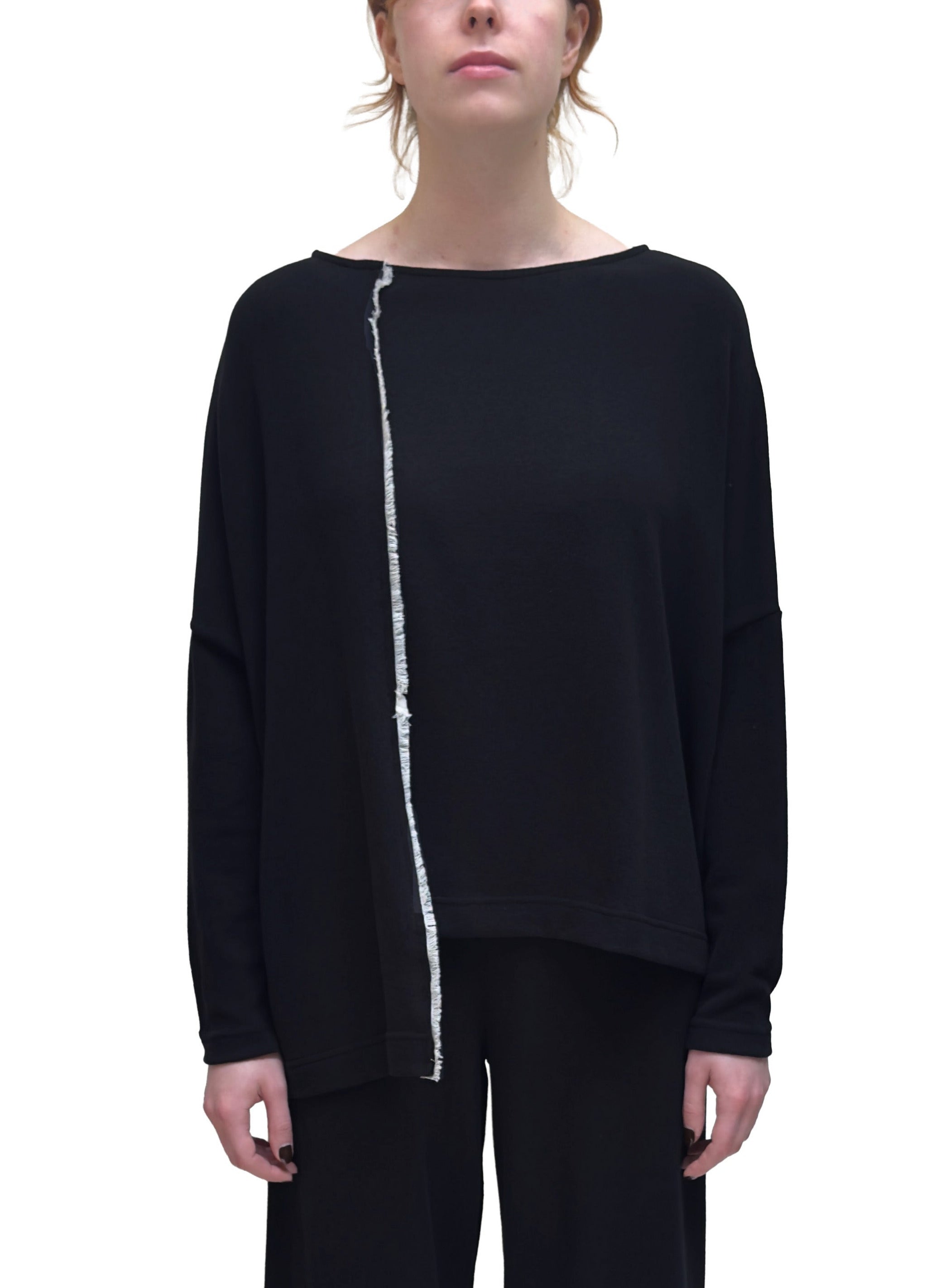 MAMA B Black Cozy Knit Asymmetric Pullover with Creme Seam