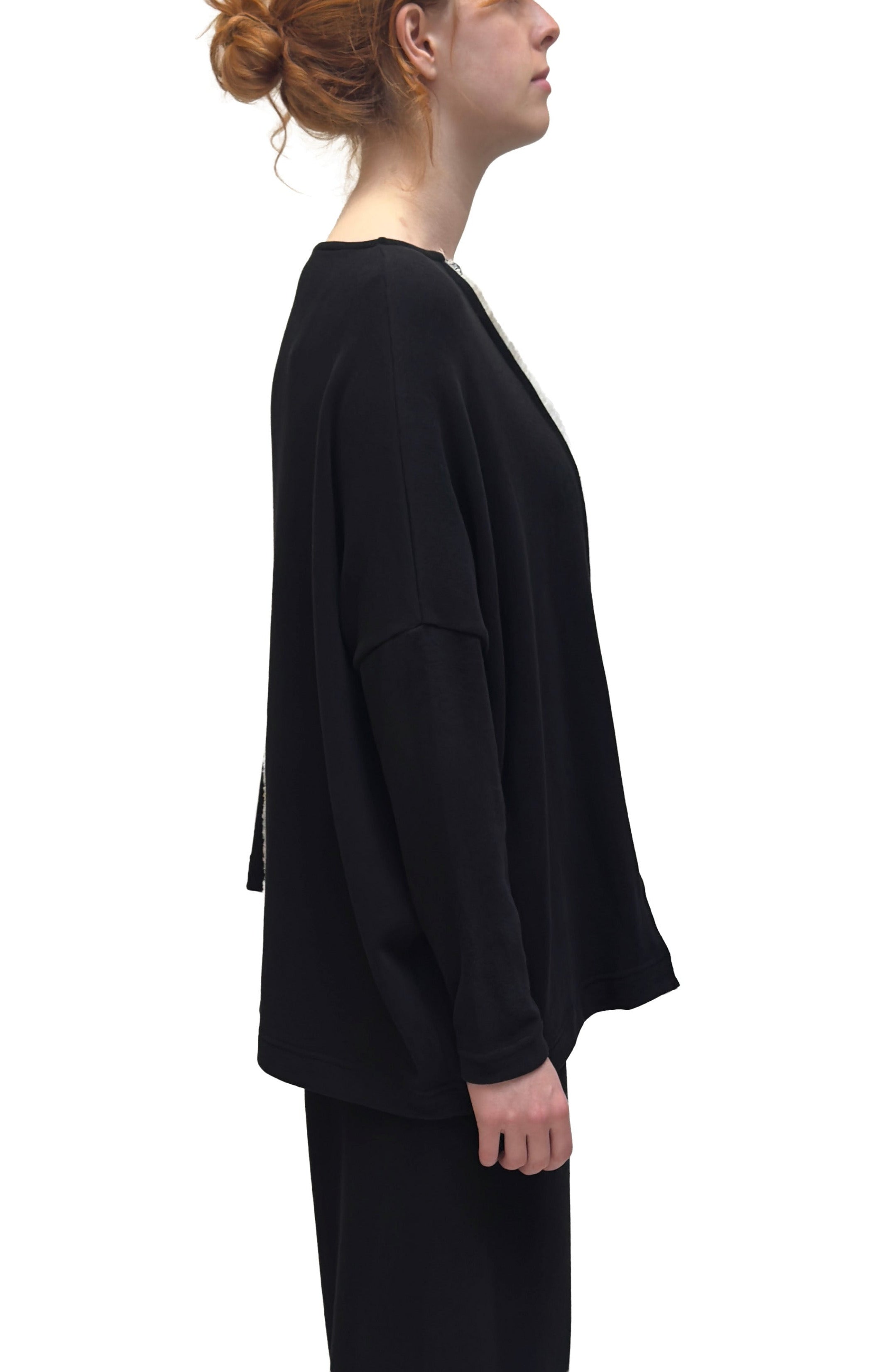 MAMA B Black Cozy Knit Asymmetric Pullover with Creme Seam