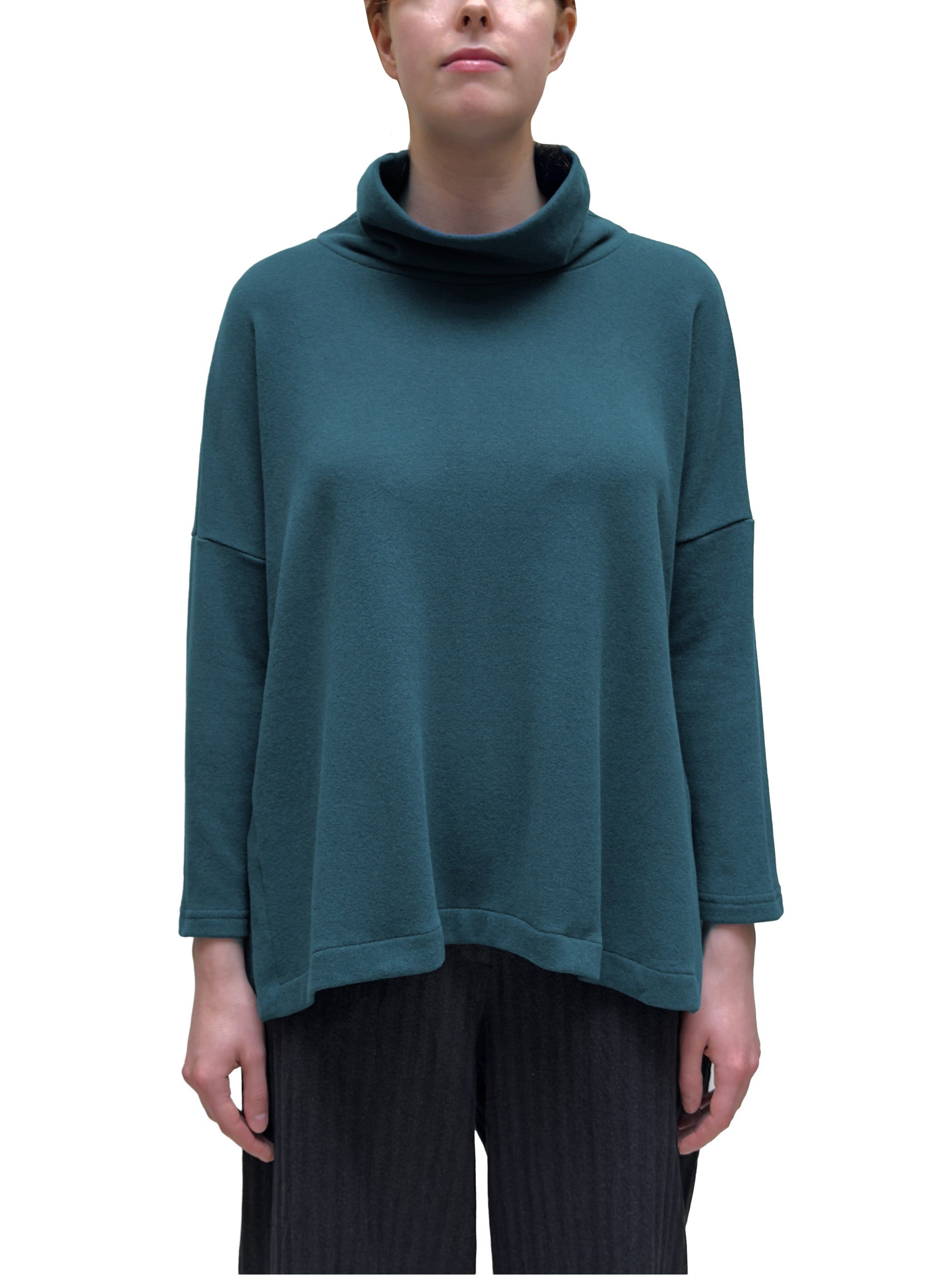 Mama B Cozy Knit Cowl Neck Slit Pullover in Atlantic