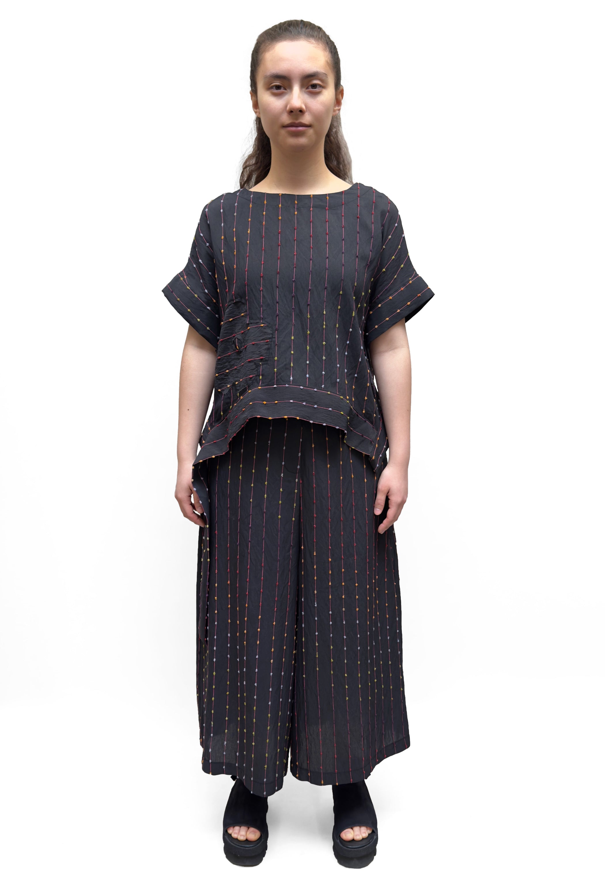 BIZE Cropped Multicoloured Textured Top