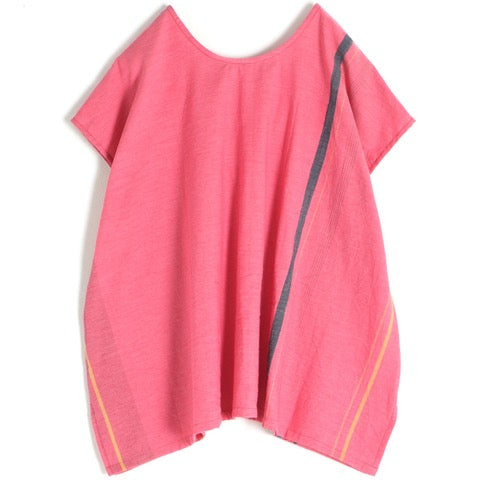 Tamaki Niime Striped Cap Sleeve Flared Top - #10 Bubblegum World