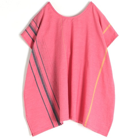 Tamaki Niime Striped Cap Sleeve Flared Top - #10 Bubblegum World