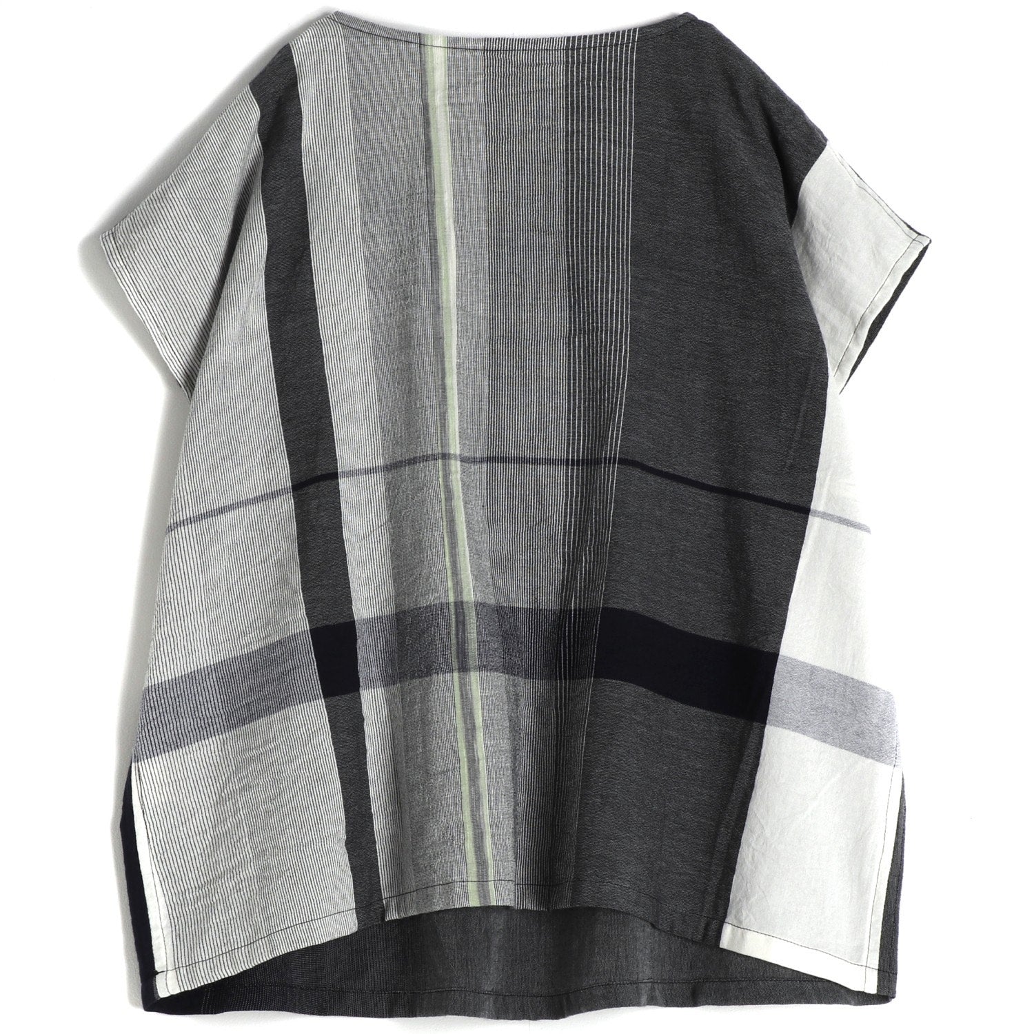 Tamaki Niime Striped Cap Sleeve Top - #22 Grey Field