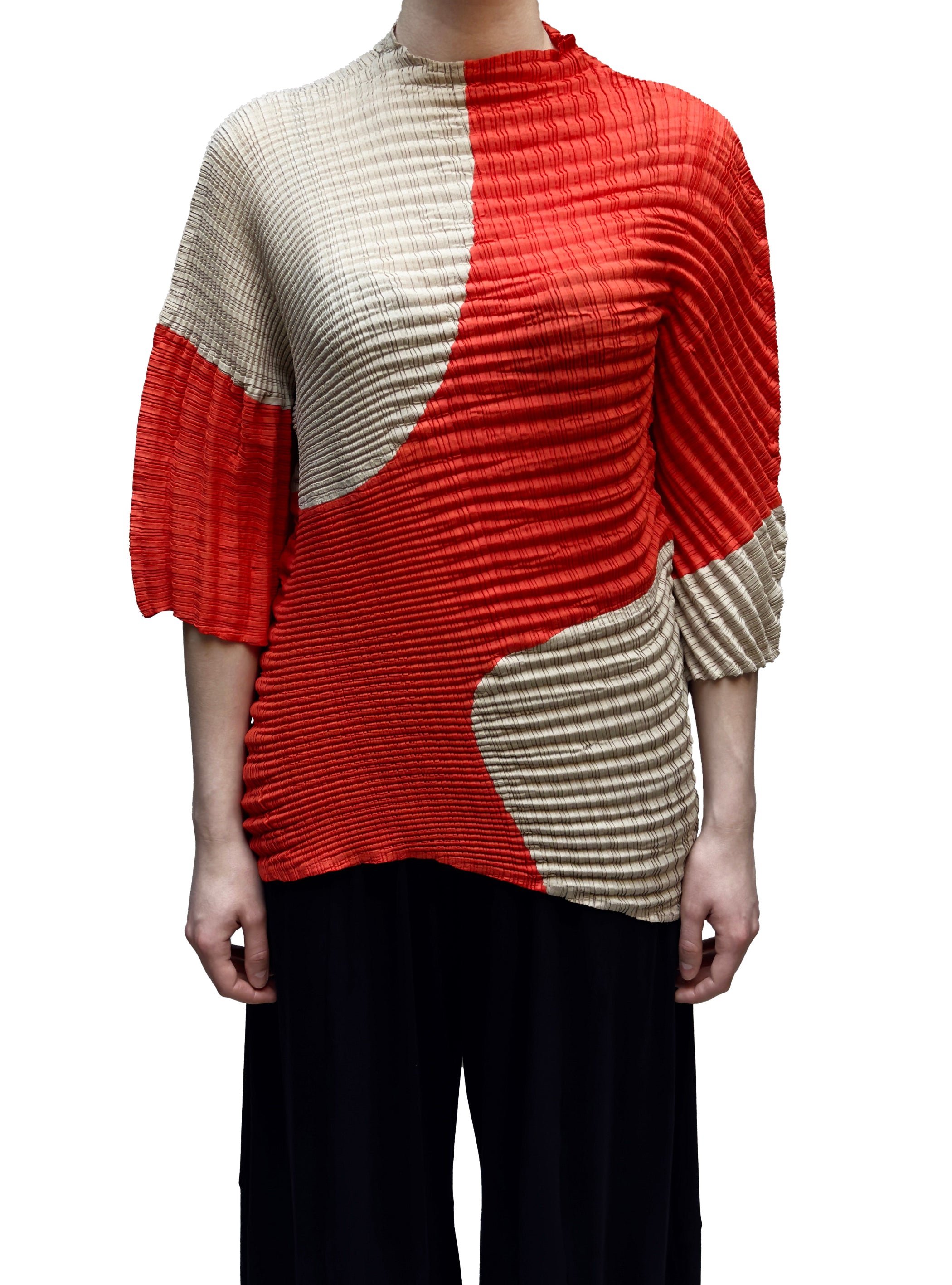 Pleated Two-Tone Top in Tangerine & Sand