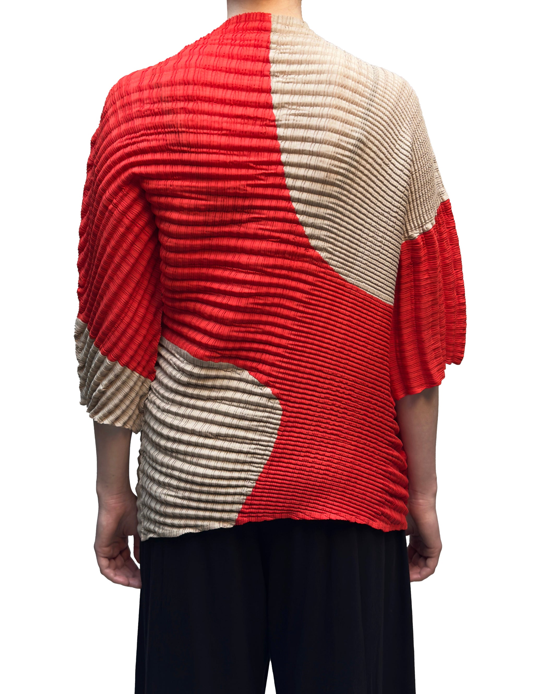 Pleated Two-Tone Top in Tangerine & Sand