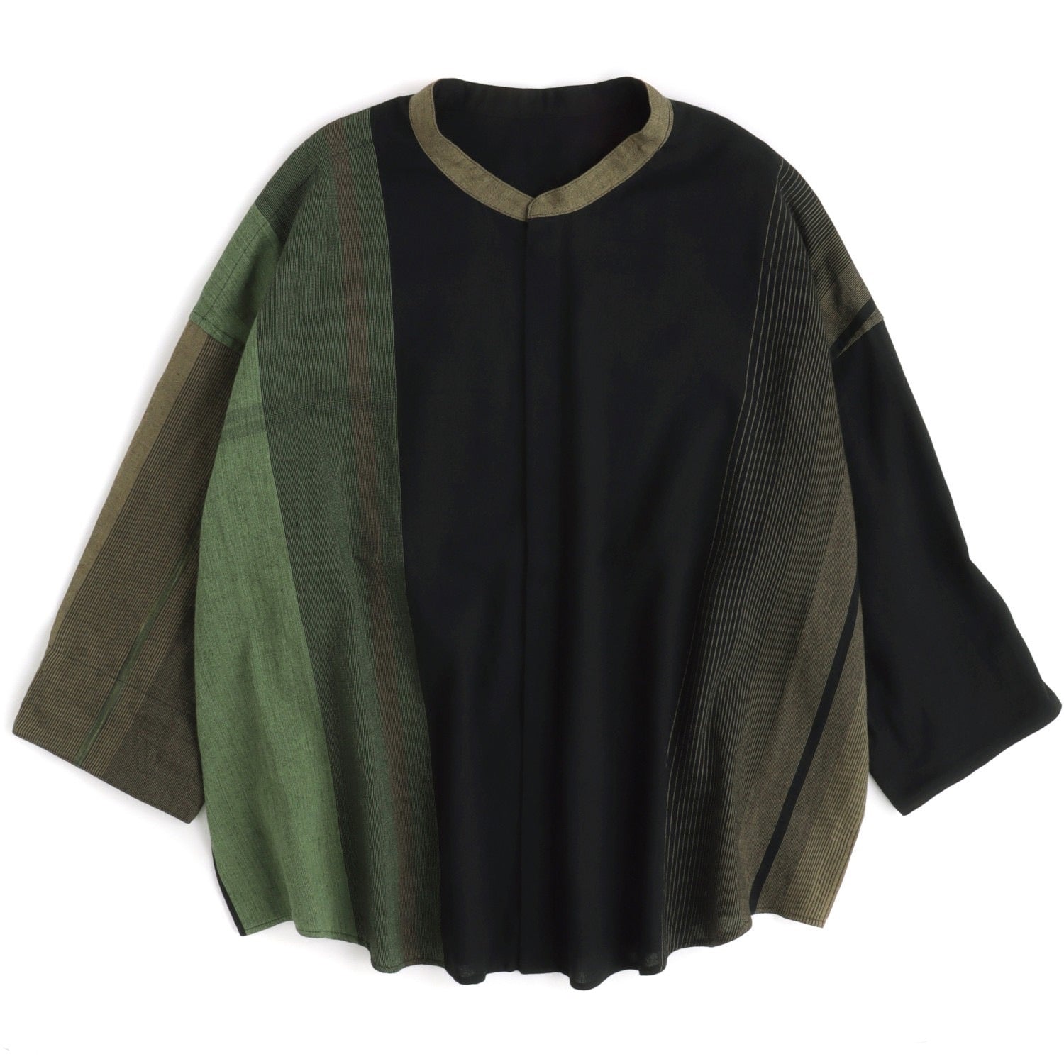 Tamaki Niime Mandarin Collared Shirt - Green Shadows