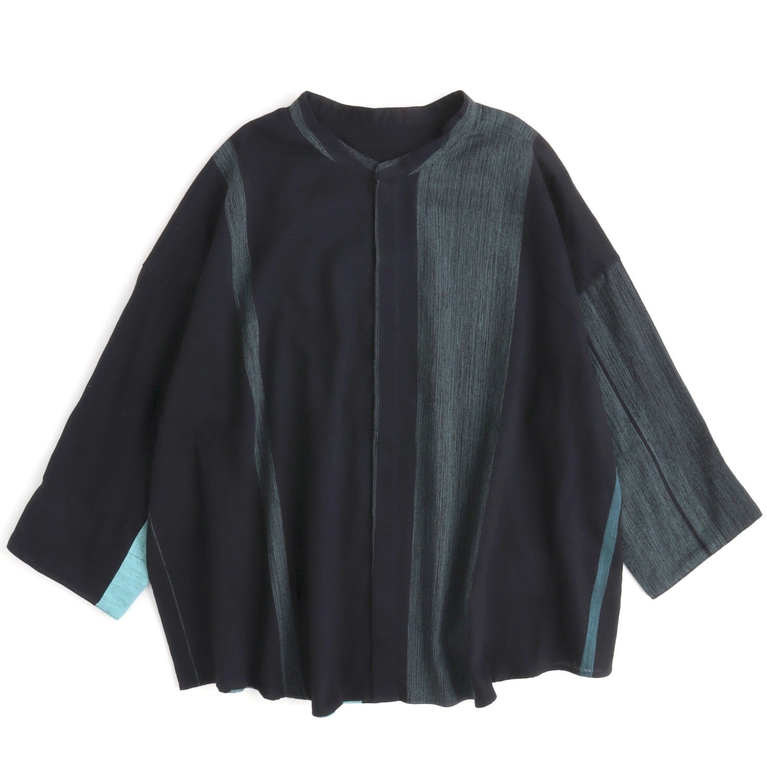 Tamaki Niime Mandarin Collared Shirt - Dark Waves