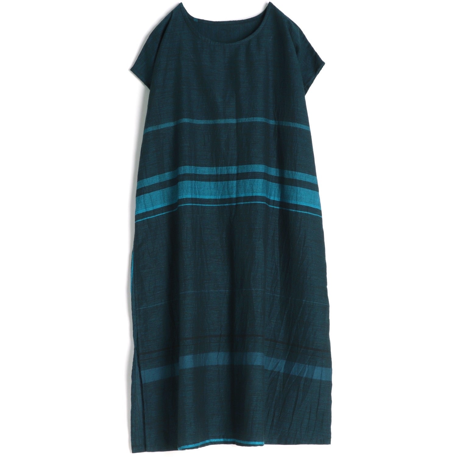TAMAKI NIIME Shorter Length Cotton Cap Sleeve Round Neck Dress - Whispering Blues