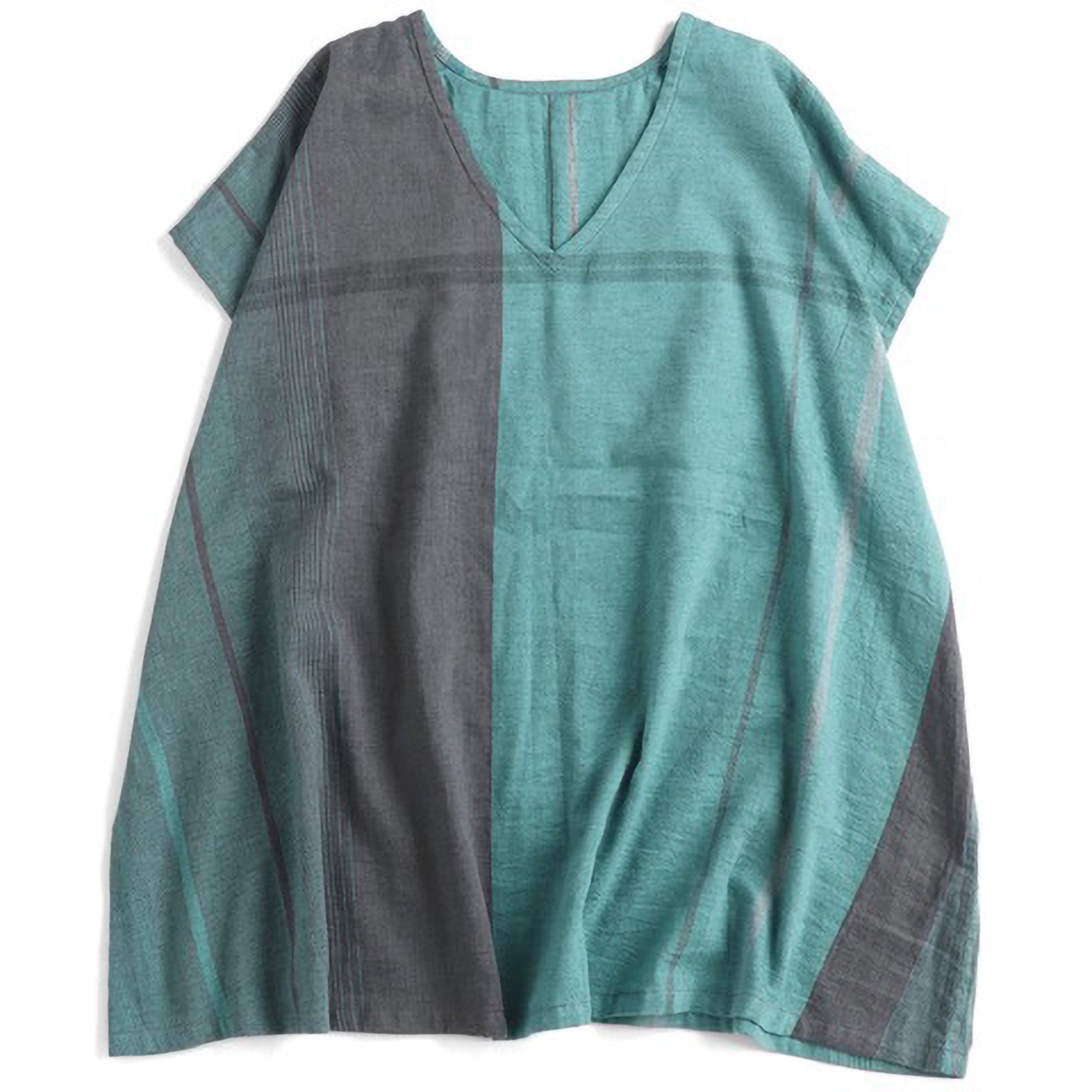 Tamaki Niime Striped V Neck Cap Sleeve Flared Top - Karma Chameleon