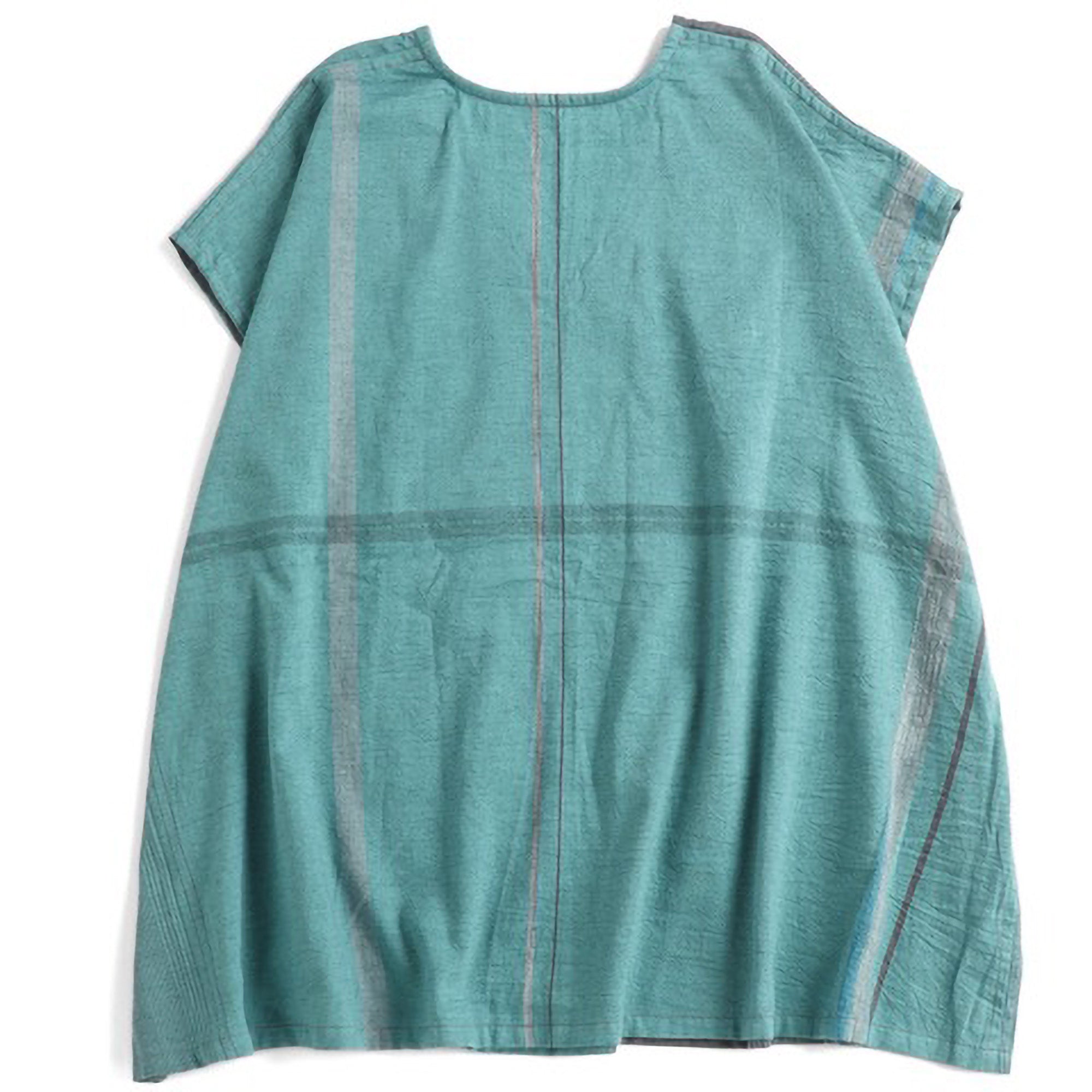 Tamaki Niime Striped V Neck Cap Sleeve Flared Top - Karma Chameleon
