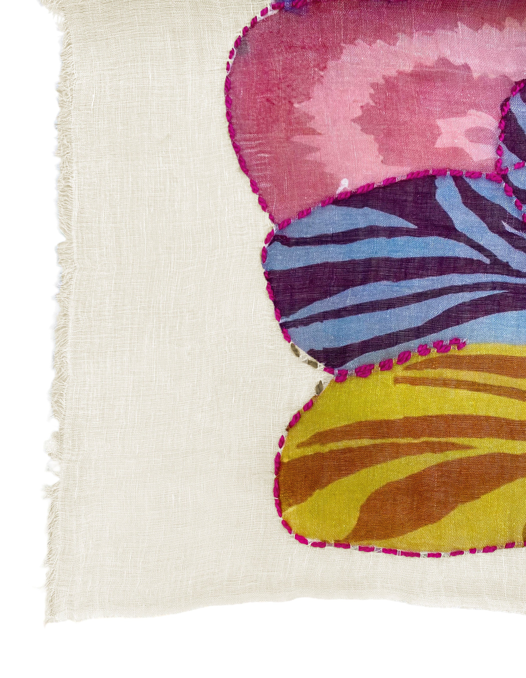 Linen Embroidered and Printed Scarf - #03