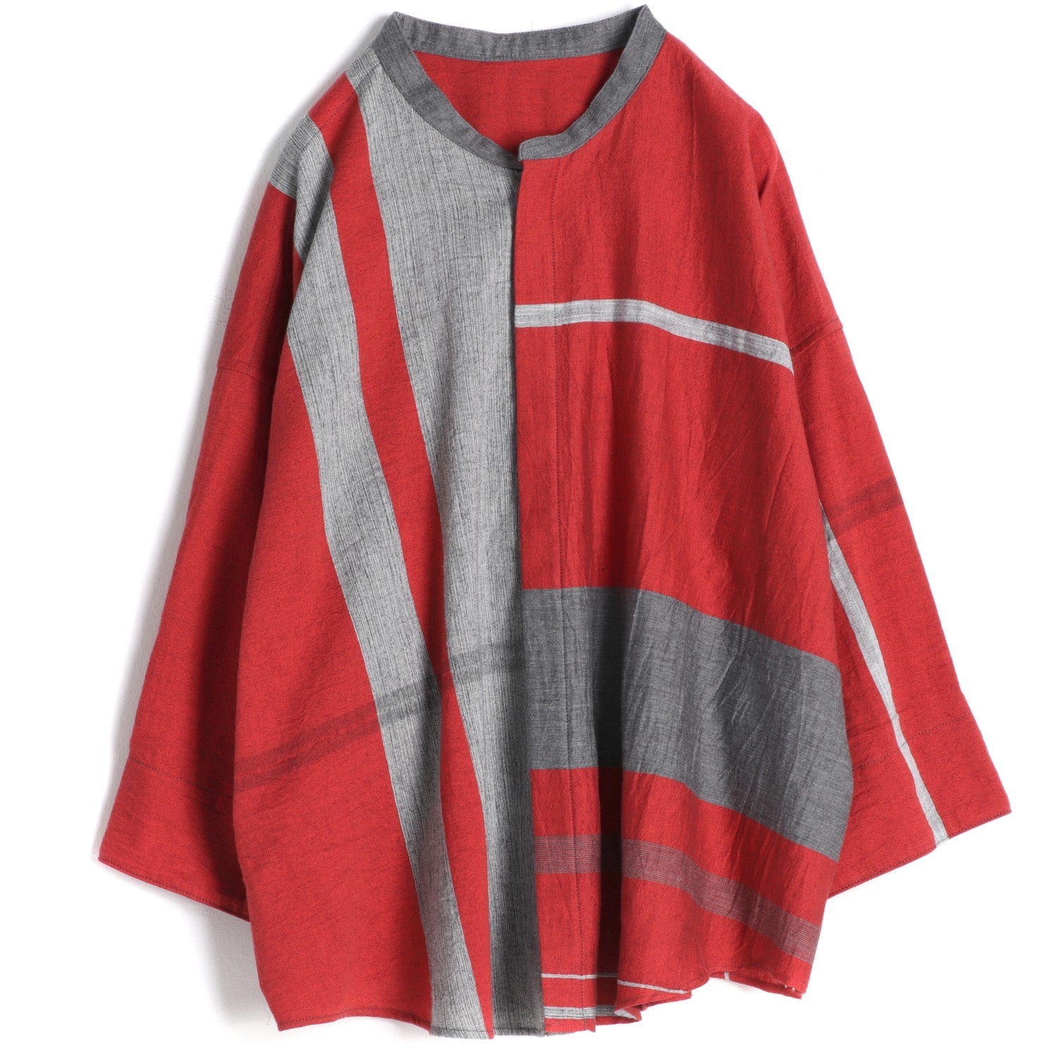 Tamaki Niime Mandarin Collared Shirt - Infrared Twist