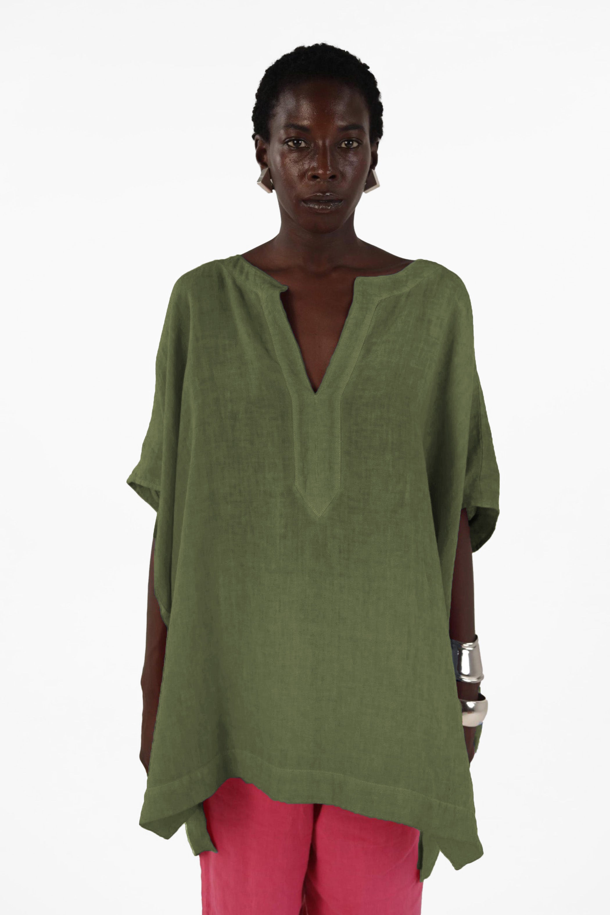 Elemente Clemente Boxy V Neck Linen Shirt in Mousse