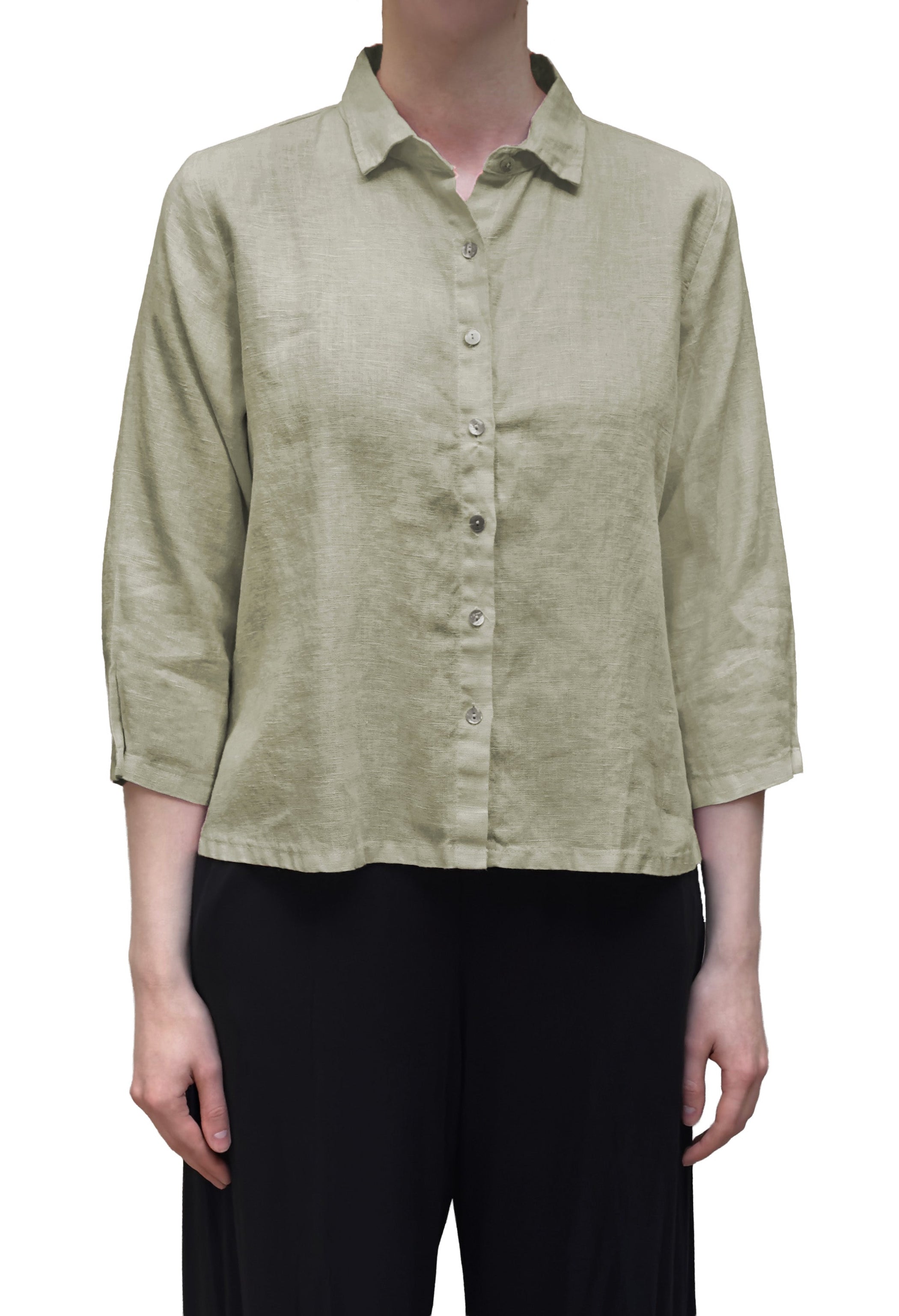 MOTION Hanky Linen Hi Low Shirt in Warm Sage