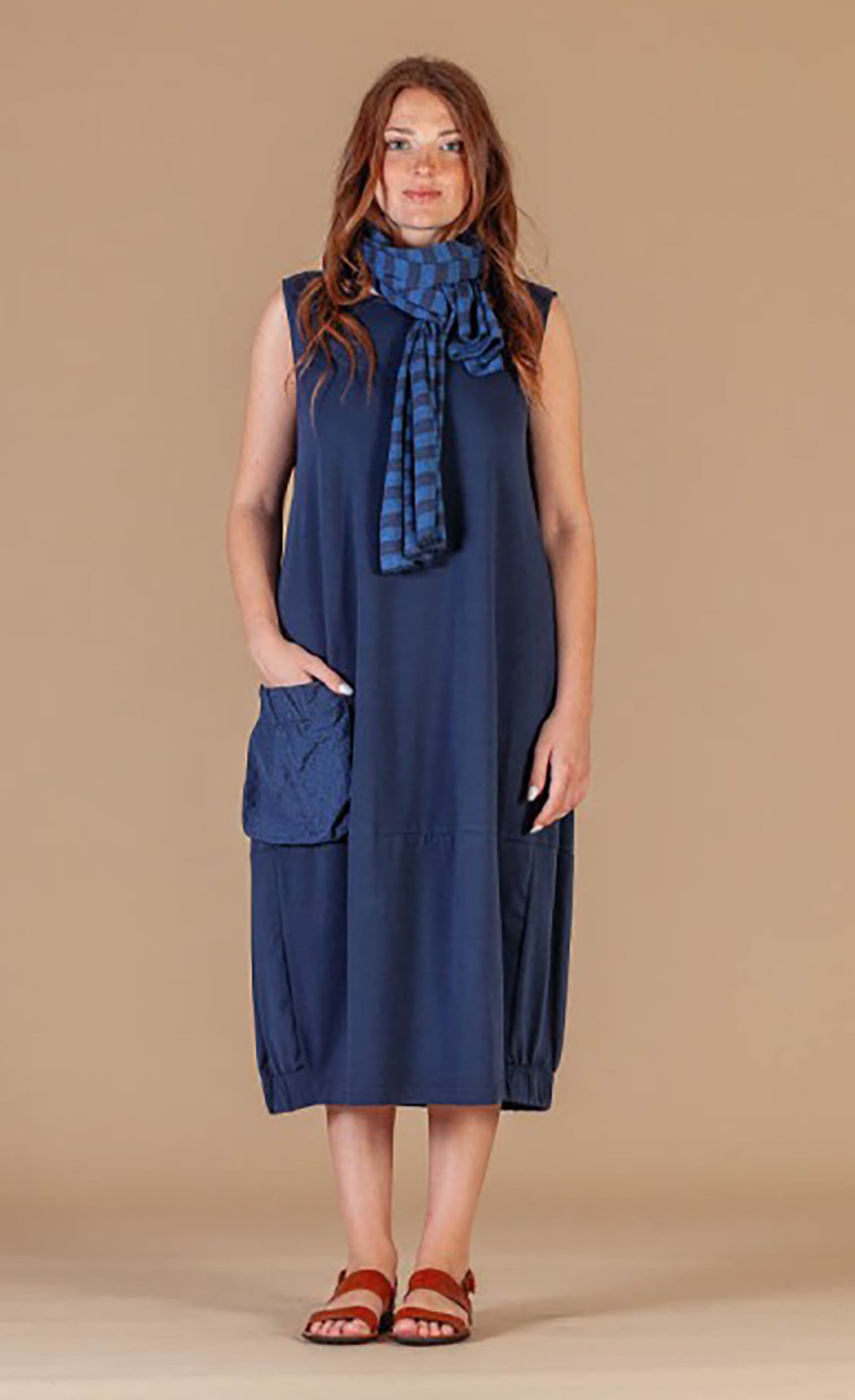 MAMA B Cocoon Cotton Jersey Knit Dress in Blue