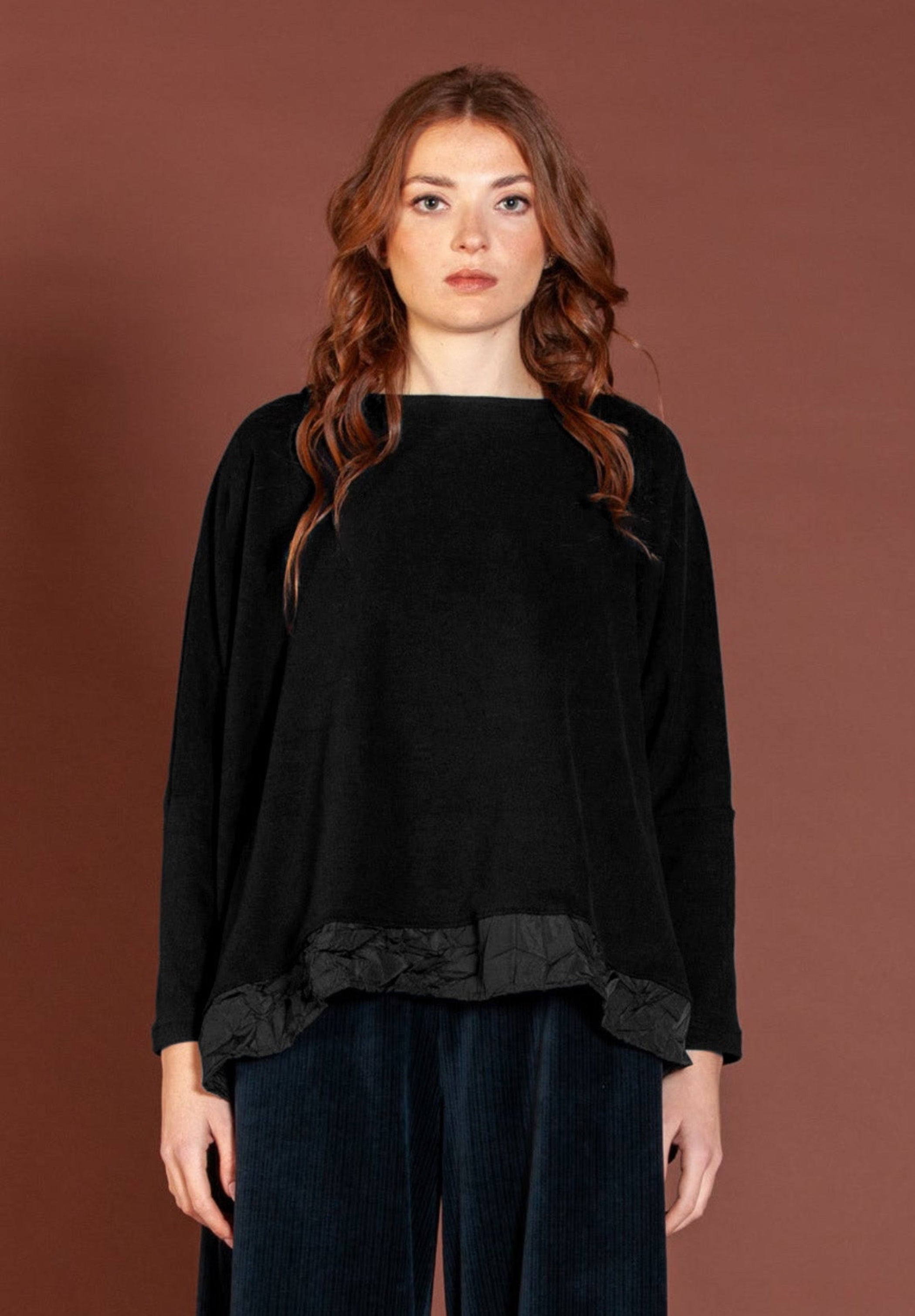Mama B Cozy Knit and Taffeta Pullover in Black