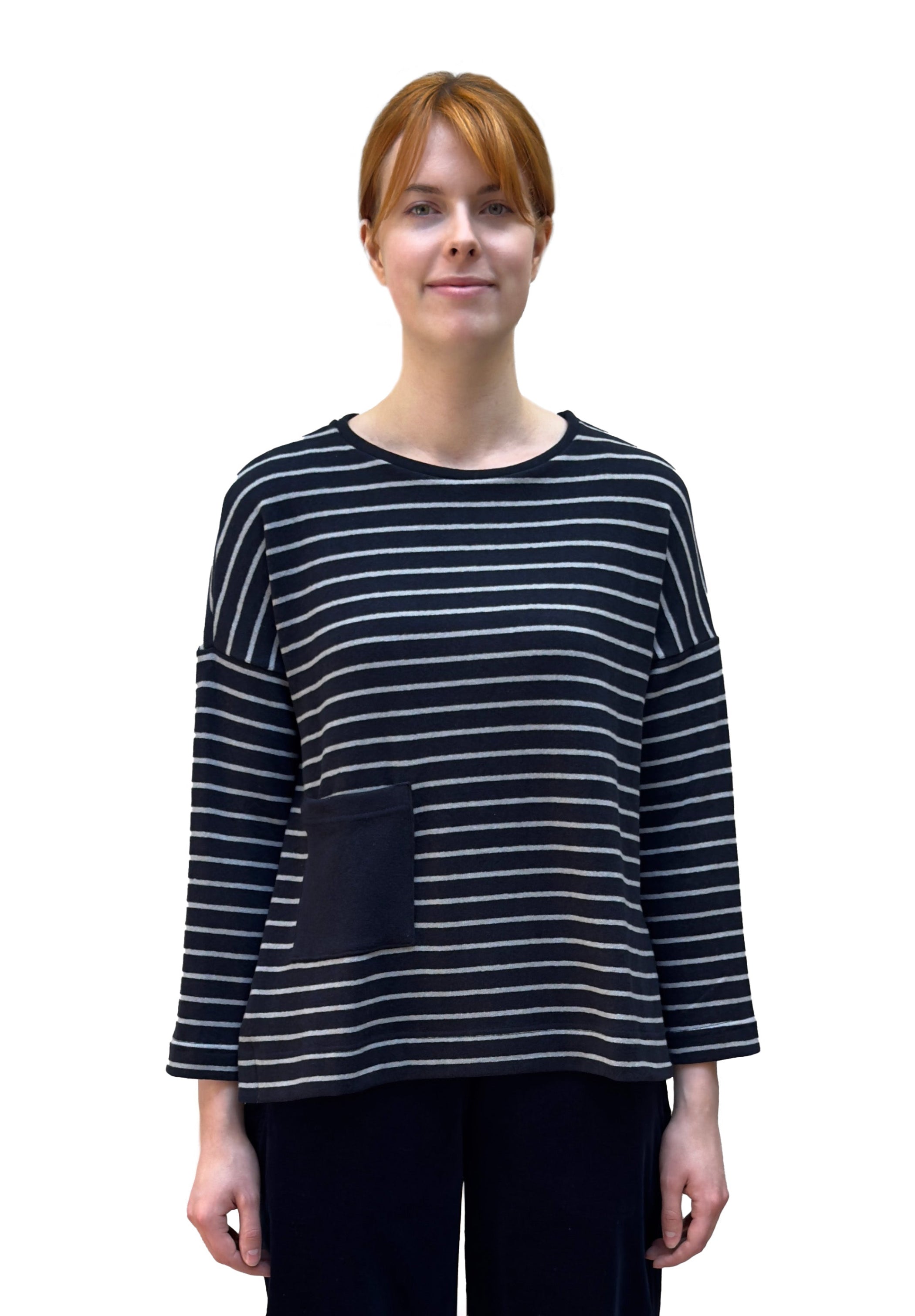 MAMA B Striped Pocketed Top in Anthracite