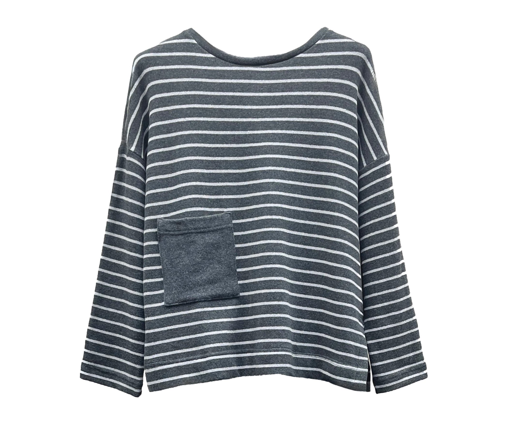 MAMA B Striped Pocketed Top in Anthracite