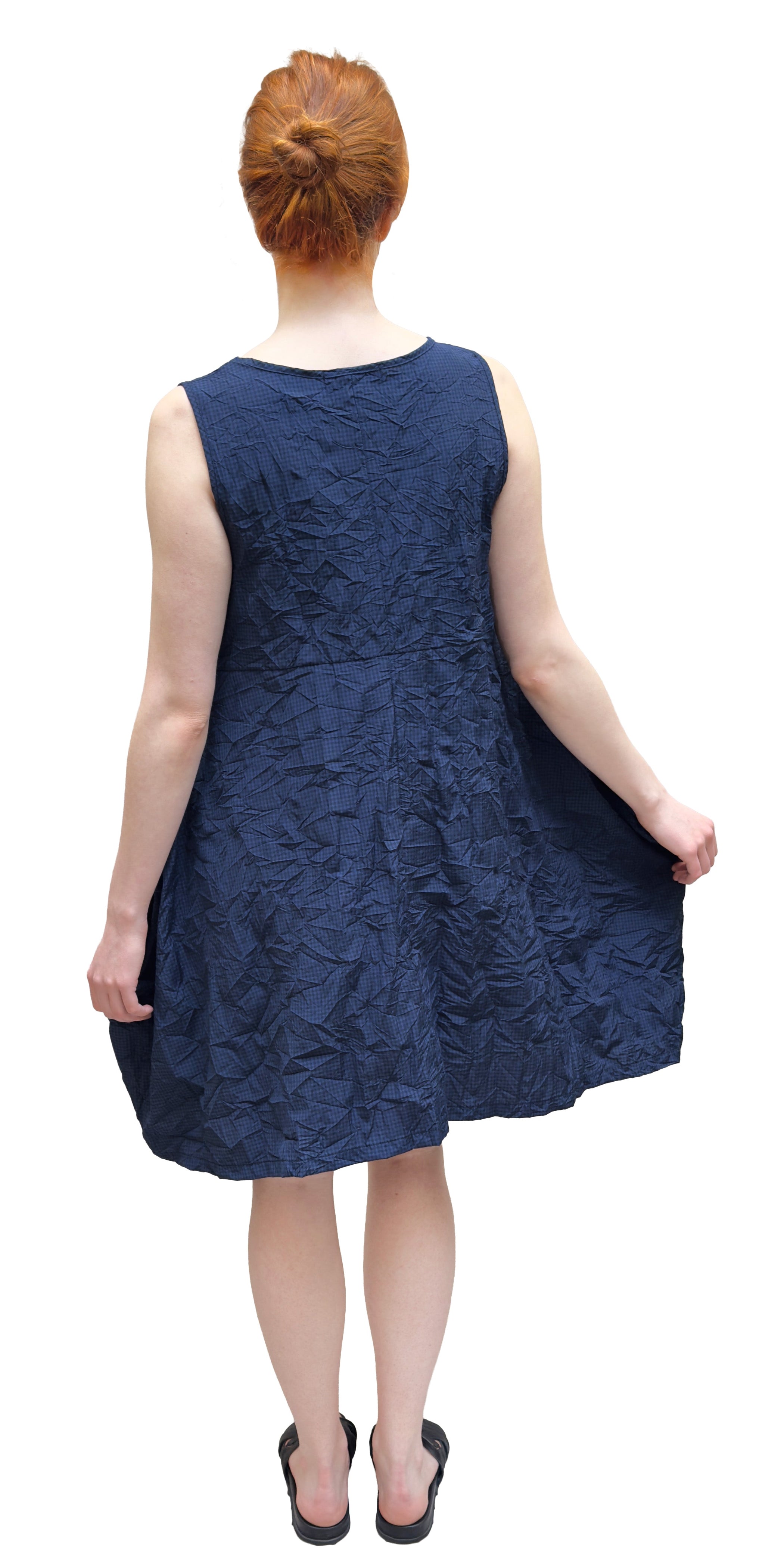 MAMA B Crinkle Check Sleeveless Dress in Blue Check