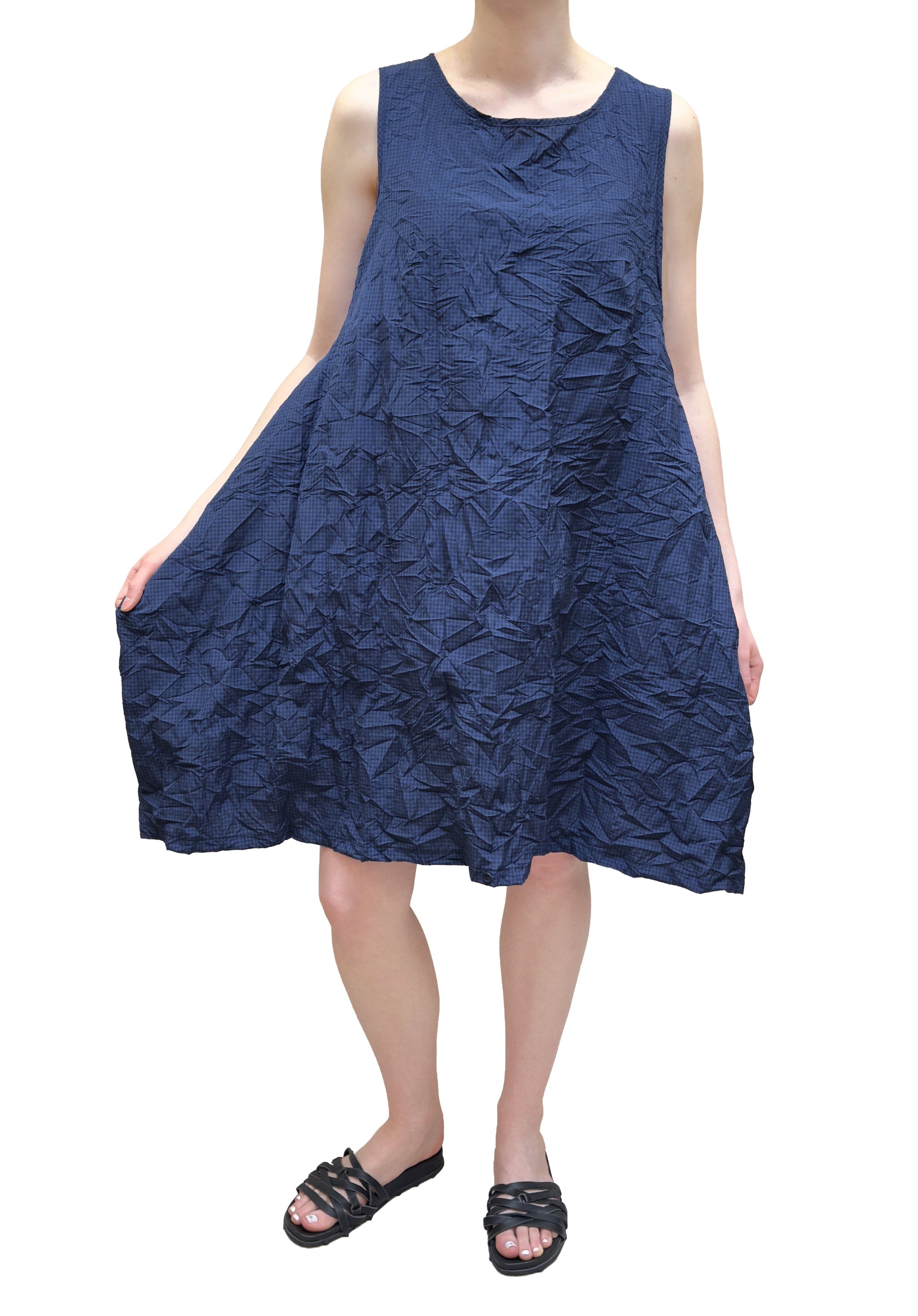 MAMA B Crinkle Check Sleeveless Dress in Blue Check
