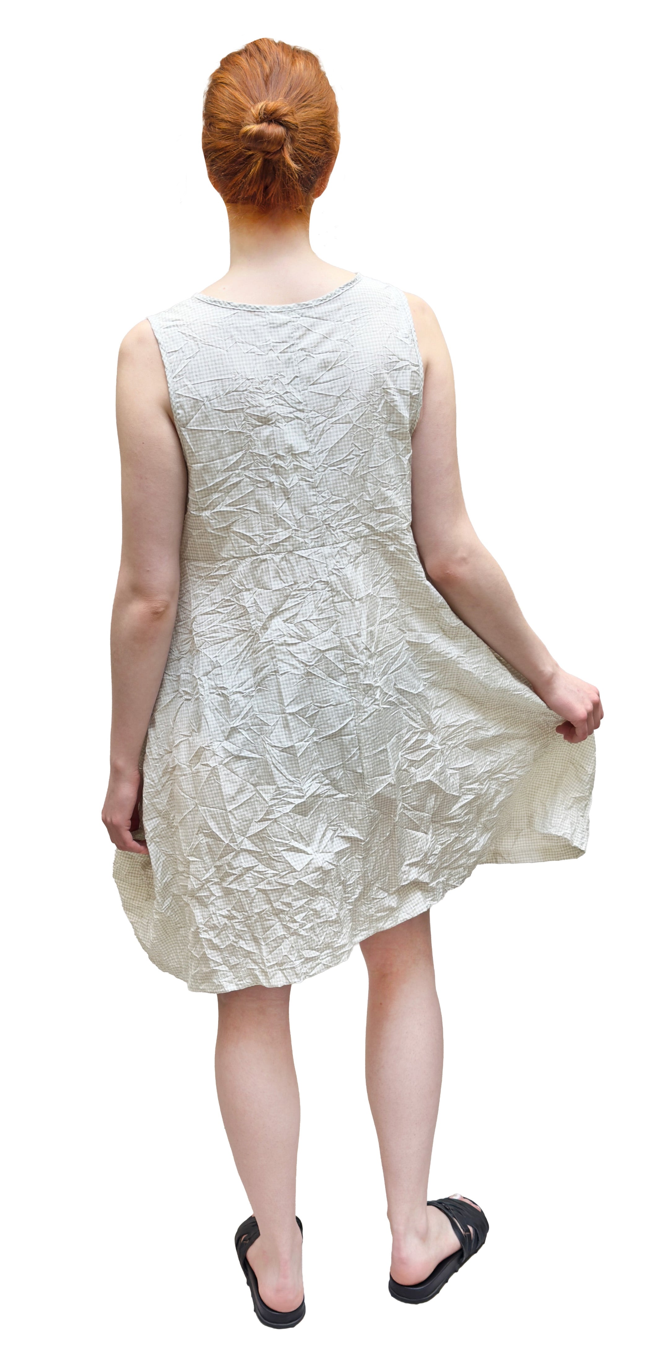 MAMA B Crinkle Check Sleeveless Dress in Limestone