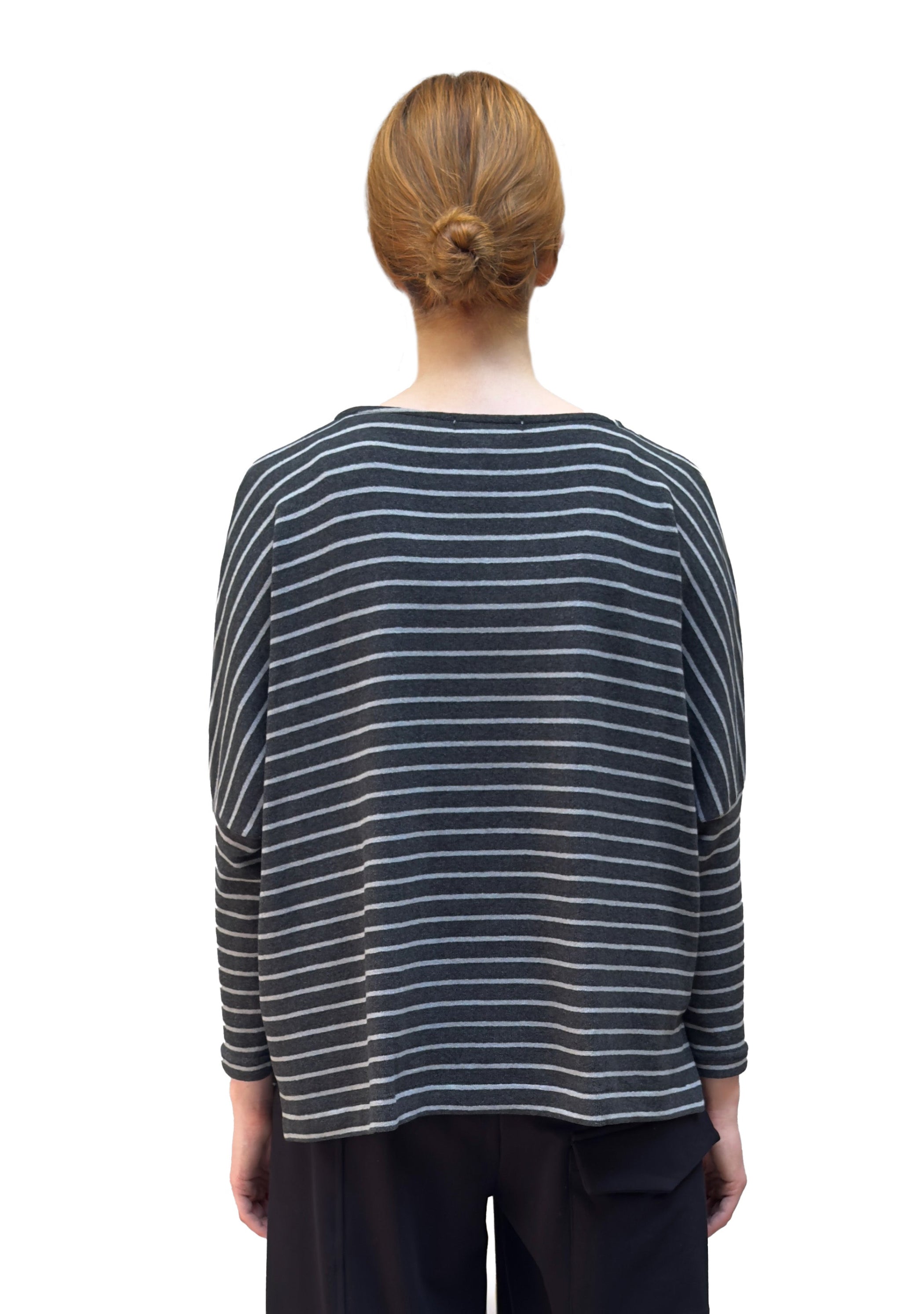 MAMA B Cozy Knit Boxy Round Neck Top in Anthracite Stripes