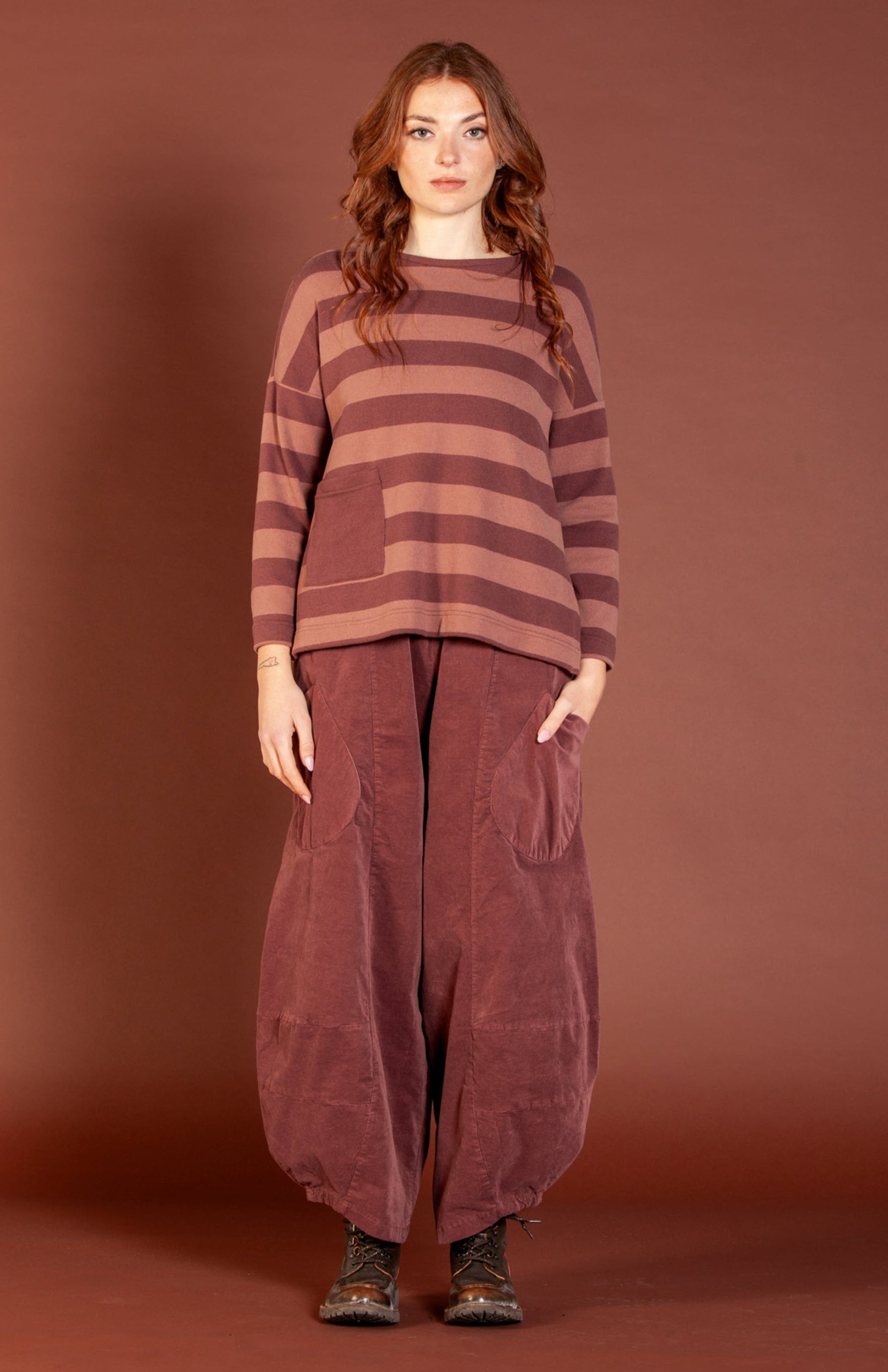 MAMA B Striped Pocketed Top in Dusky Pink