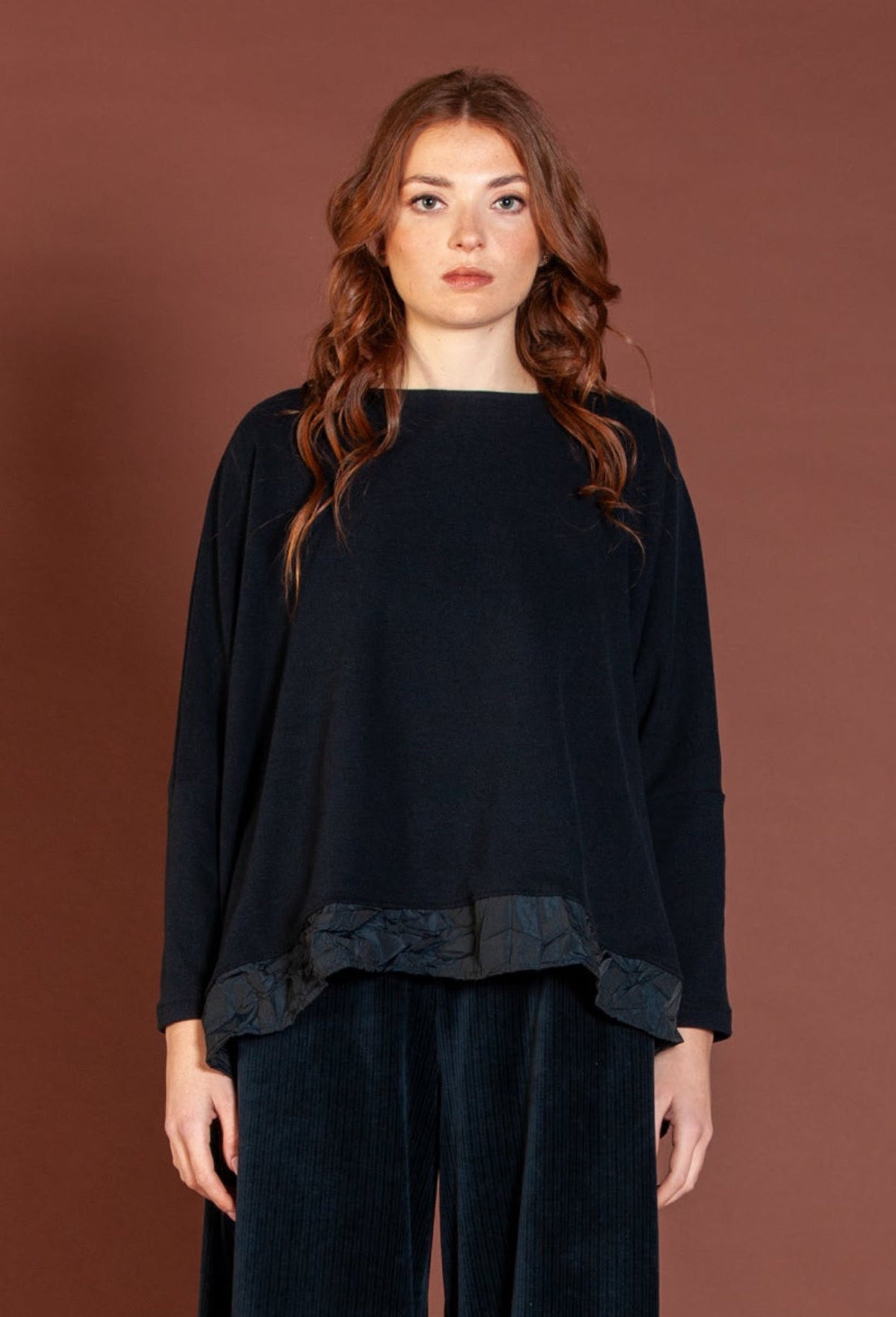 Mama B Cozy Knit and Taffeta Pullover in Night