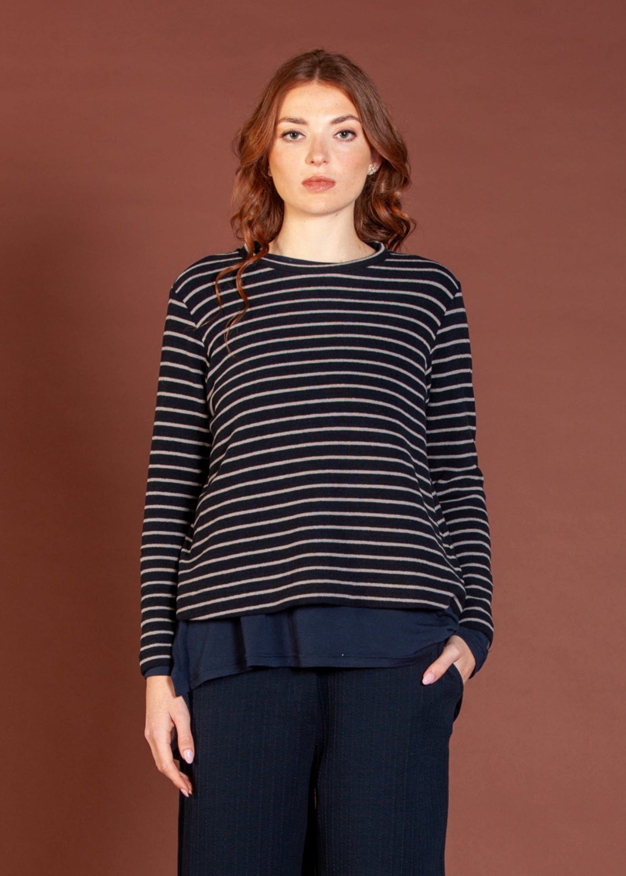 MAMA B Striped Cozy Pullover in Night Stripes