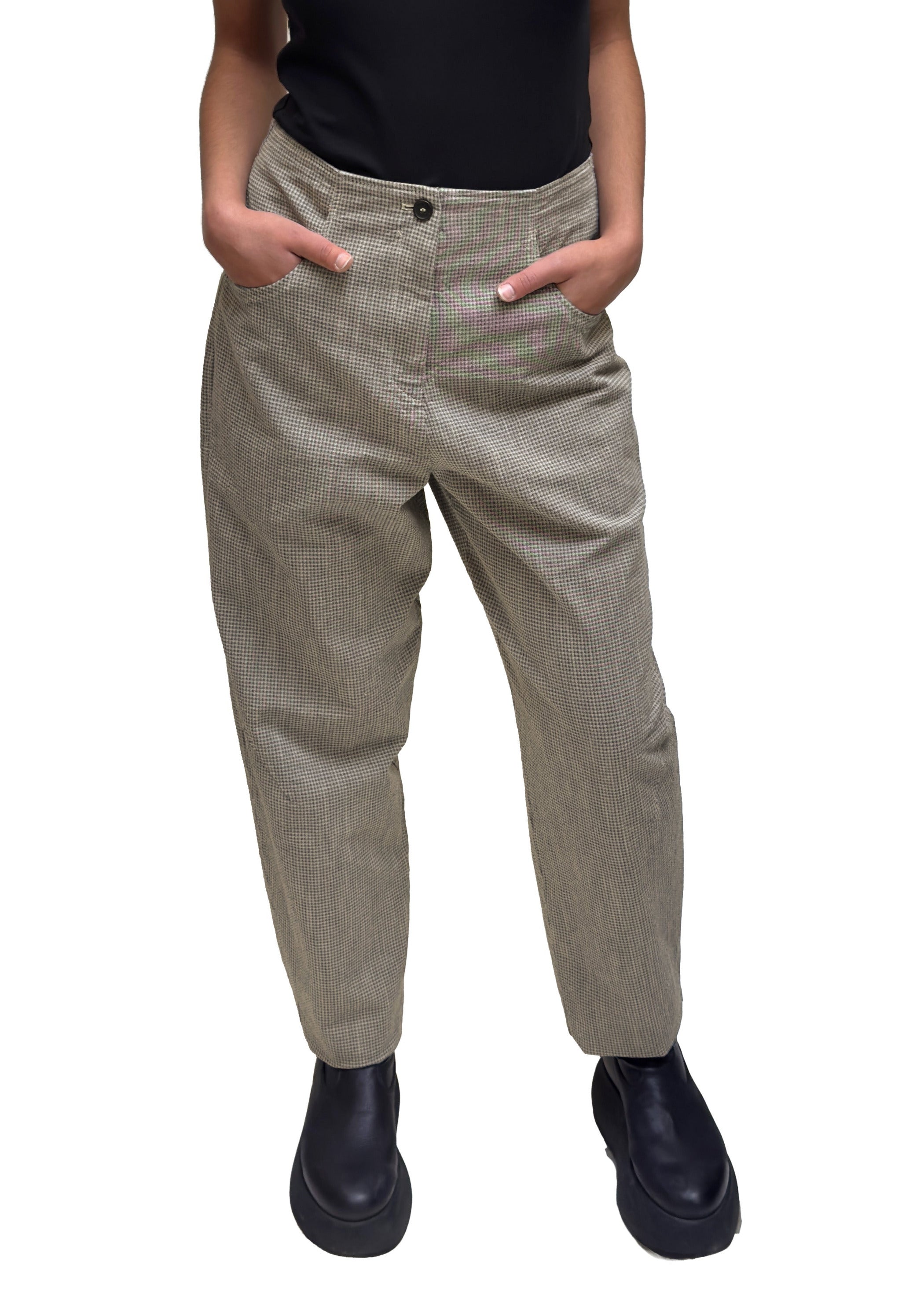 OSKA Tapered Mini Check Pant in Ecru