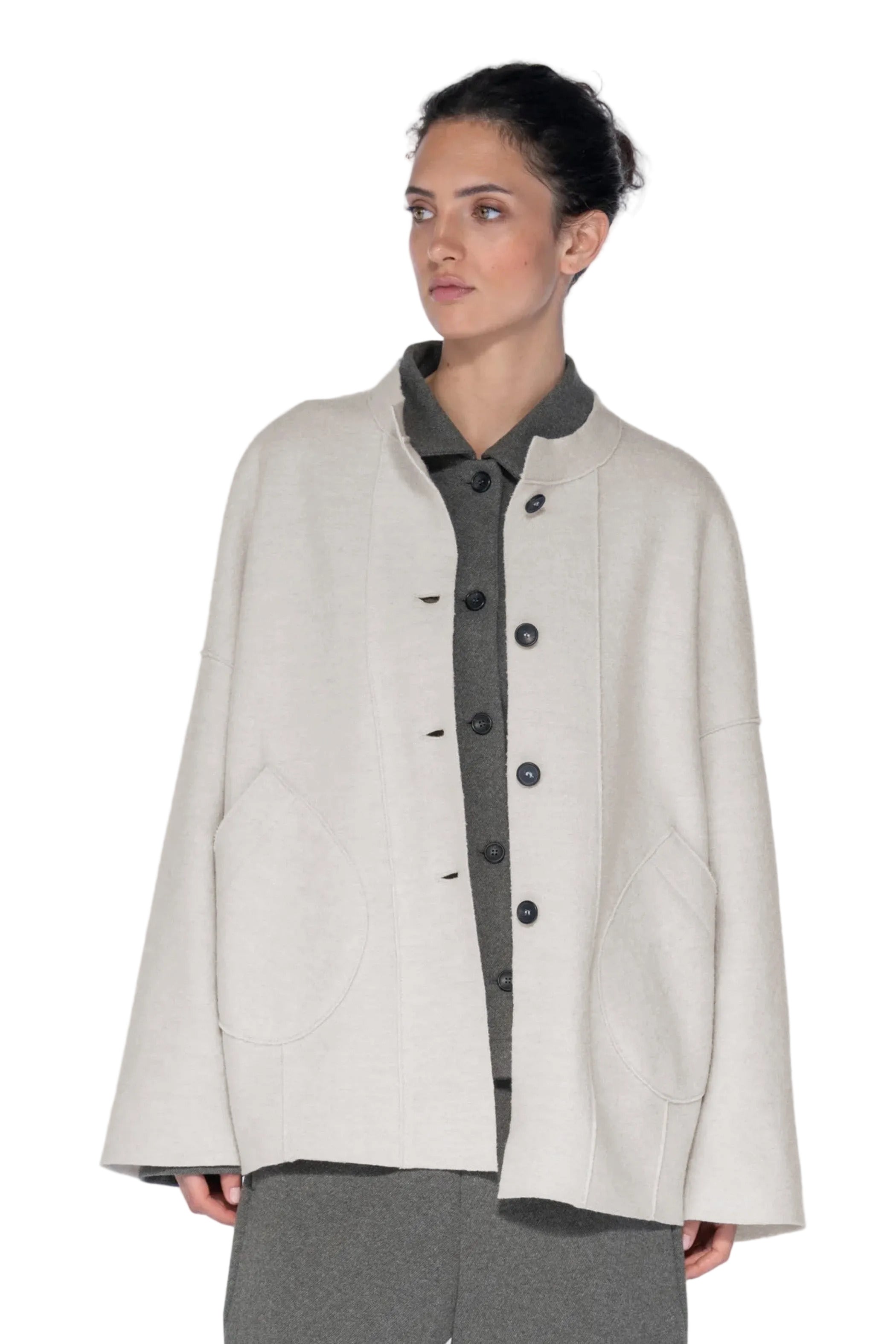 OSKA Pocketed Boiled Wool Jacket in Ecru