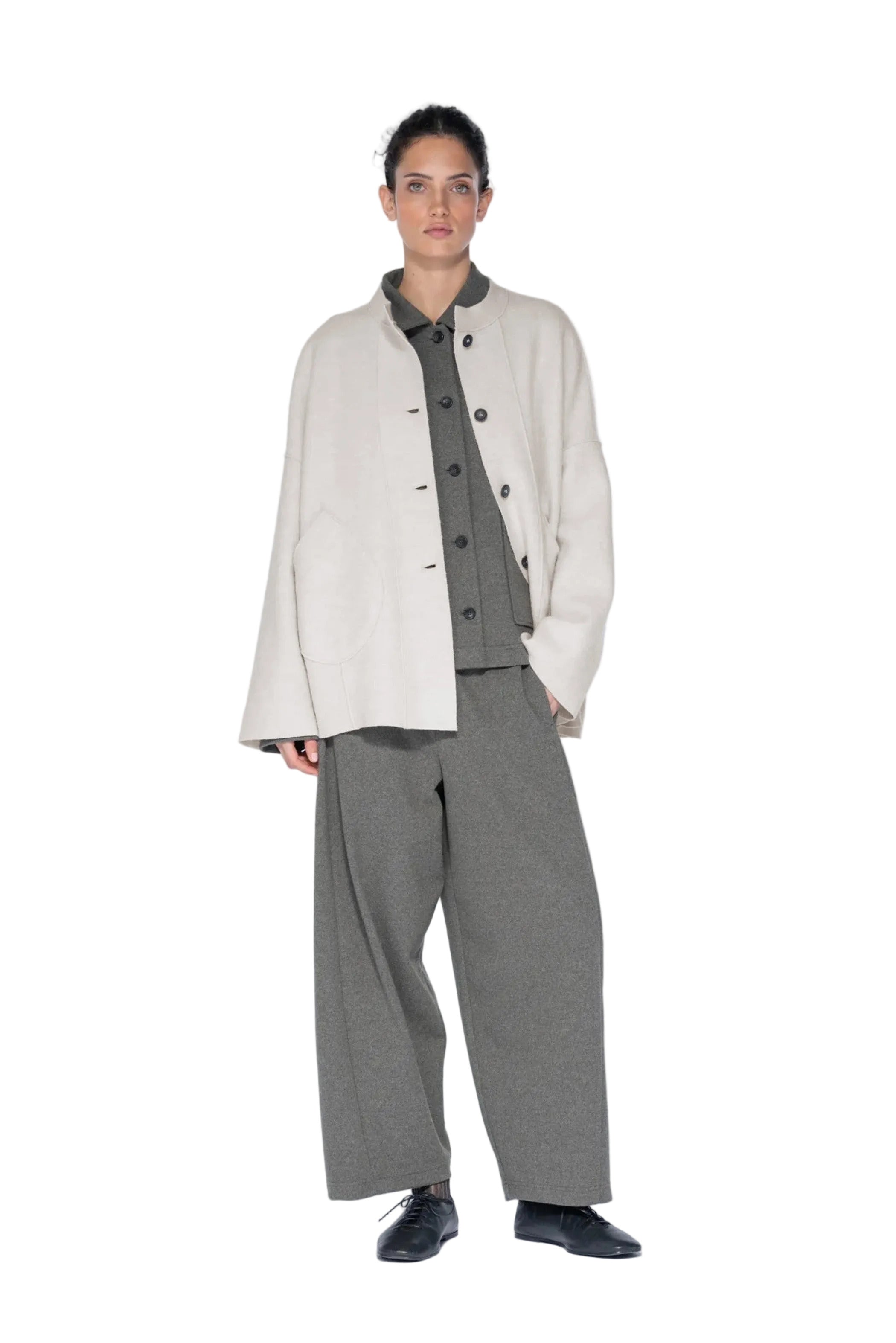 OSKA Pocketed Boiled Wool Jacket in Ecru