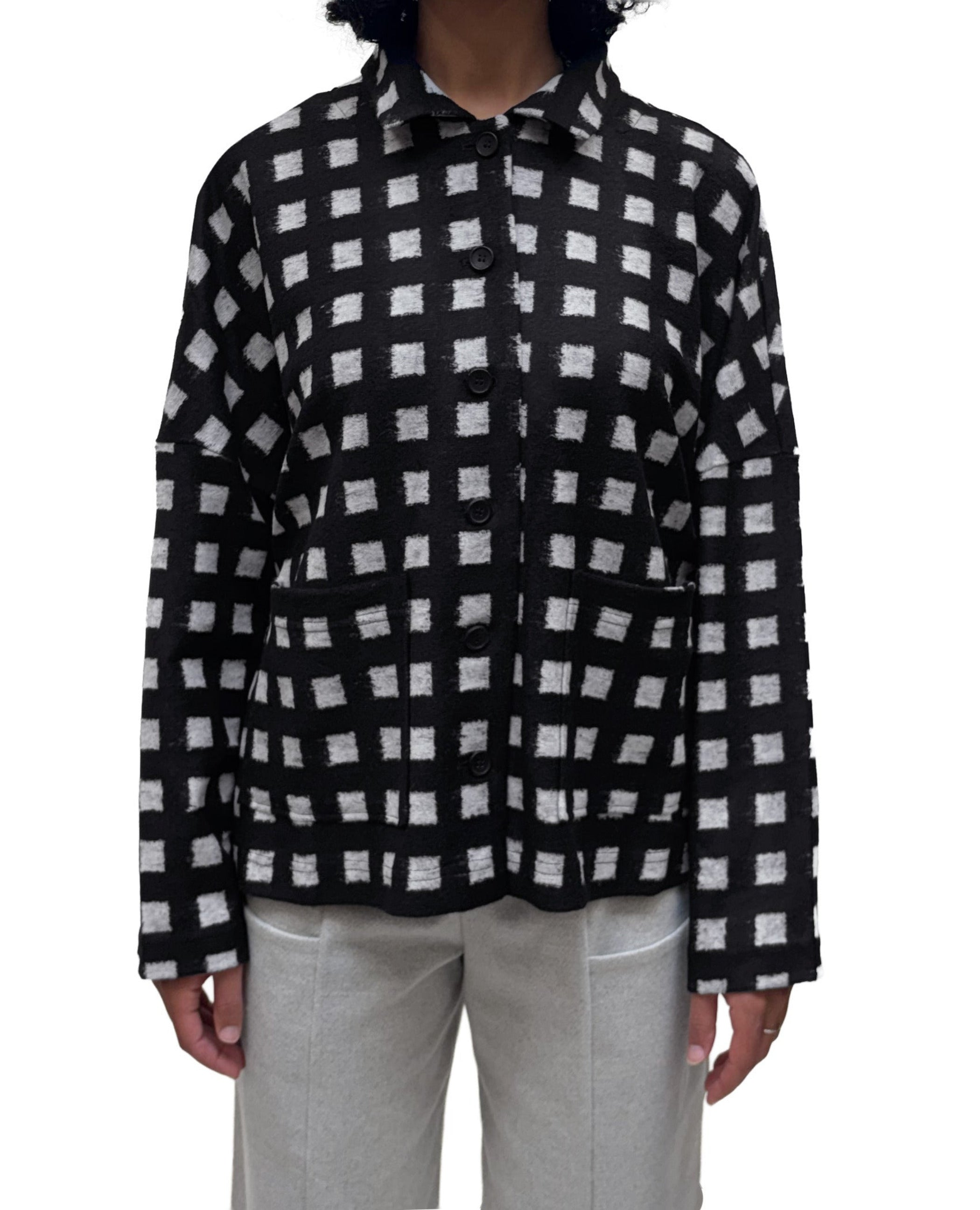 OSKA Jaquard Jersey Jacket in Black Cube Print
