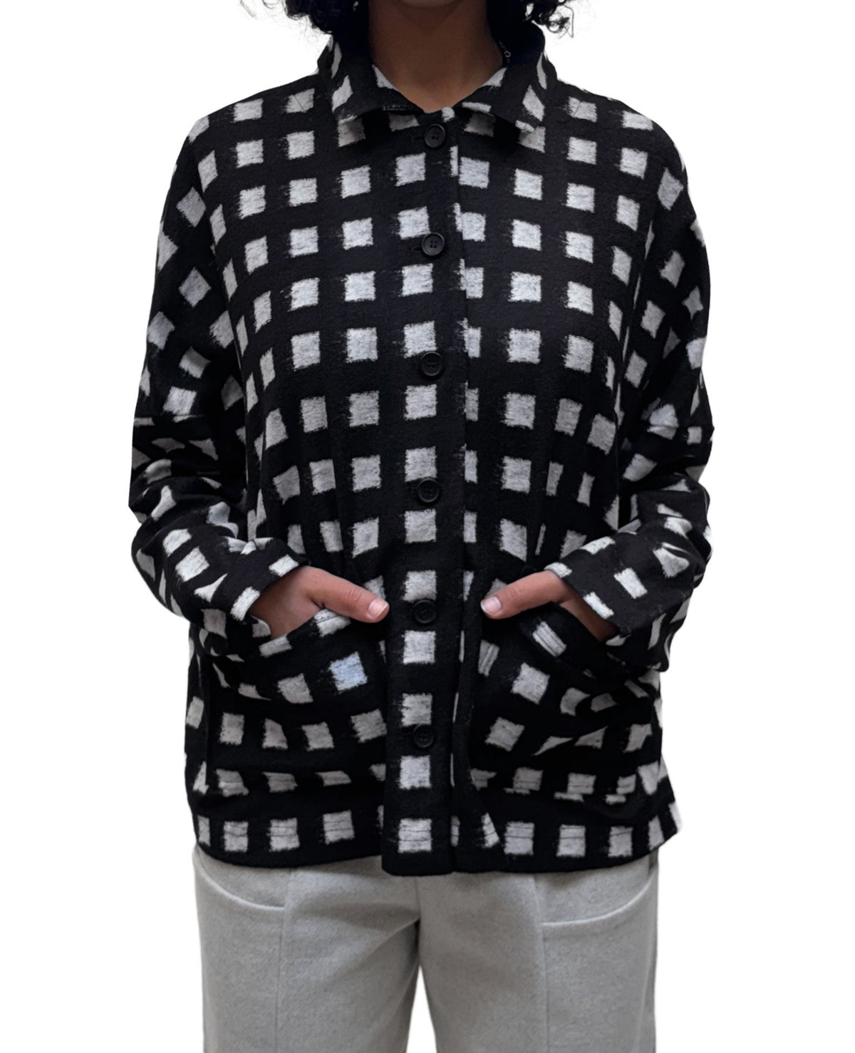 OSKA Jaquard Jersey Jacket in Black Cube Print