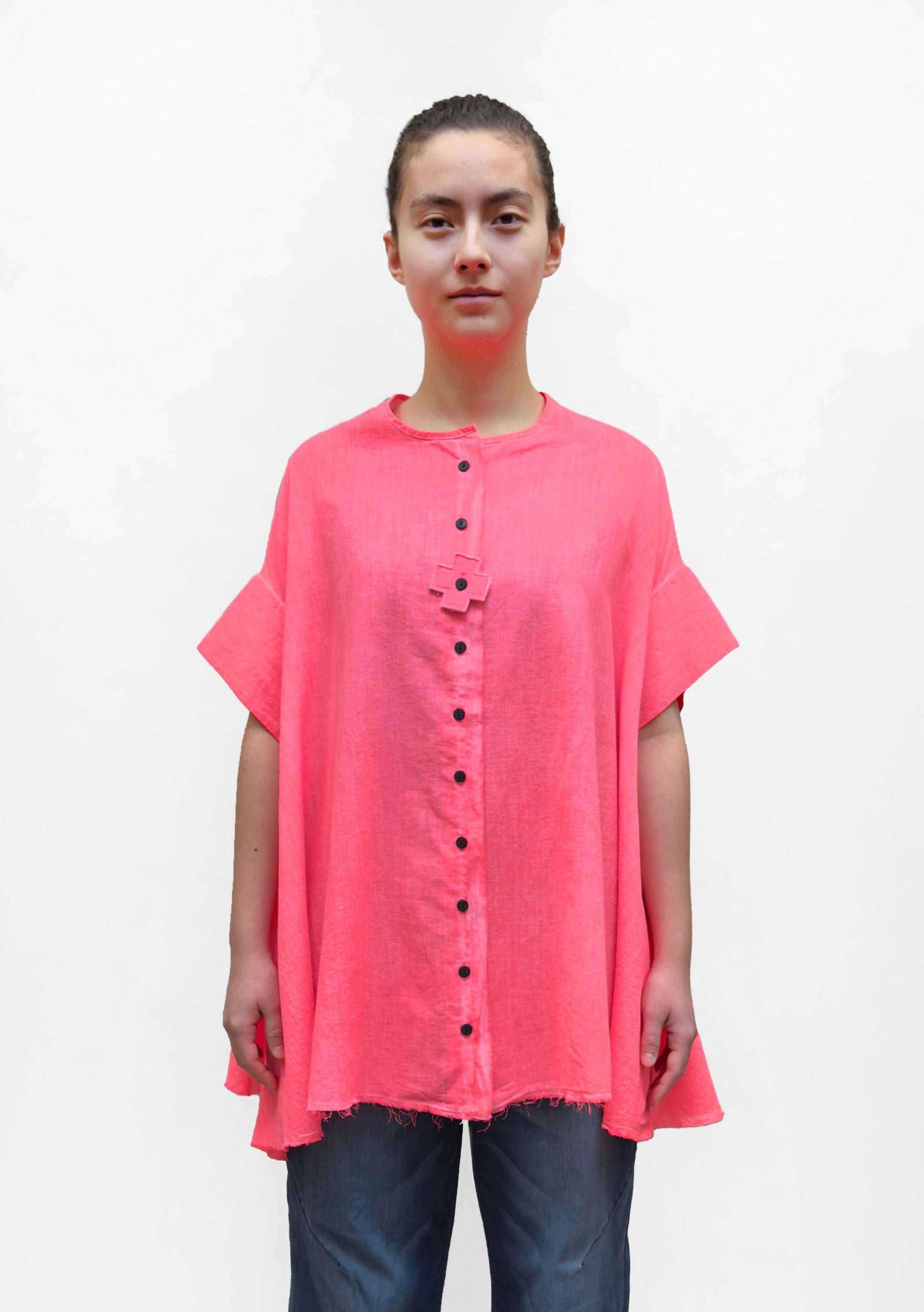 PLU Flared Cotton Shirt in Coral